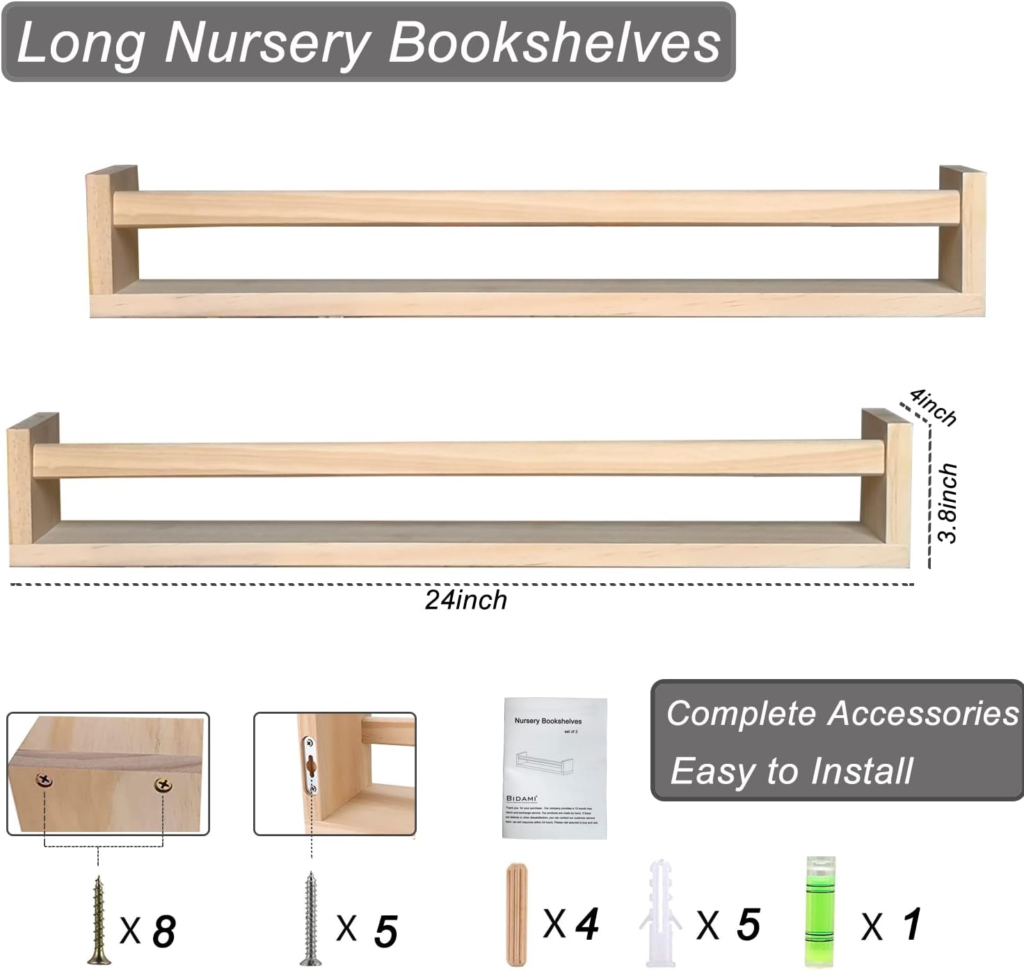 Detalle de Bidami NURSERY SHELVE 24-Inch Pine Nursery Bookshelves, Set of 2