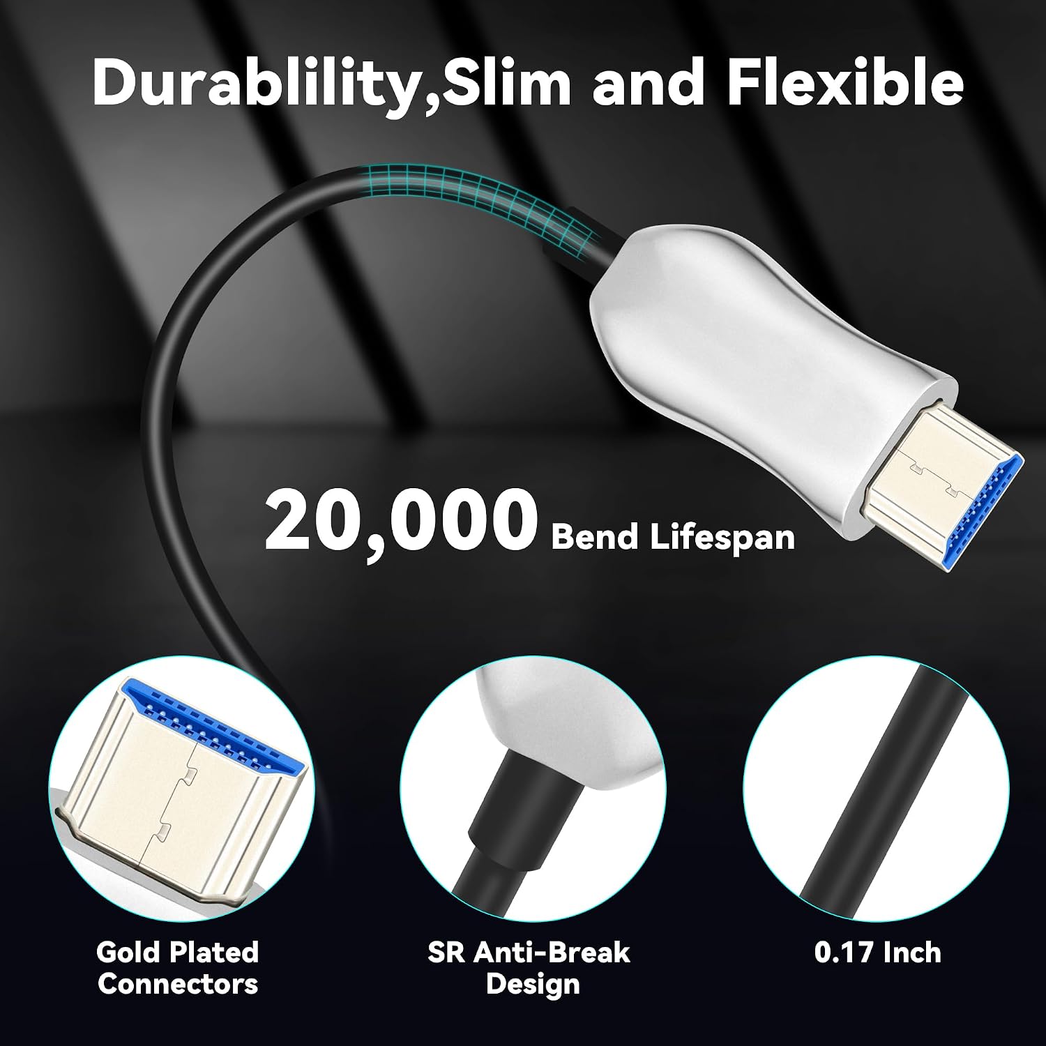 Detalle de RUBMUD 8K HDMI 2.1 Glasfaser Kabel 3 m – aktives Kabel mit 48 Gbps, 8K@60Hz/4K@120Hz