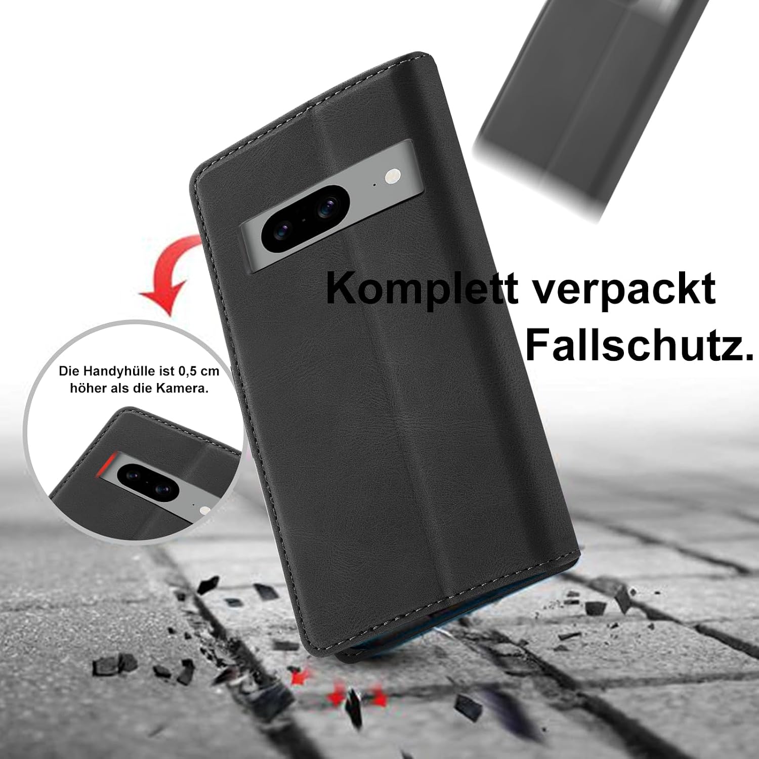 Detalle 2 de Giyer Hülle für Google Pixel 8 5G – Klappetui mit Displayschutzfolie