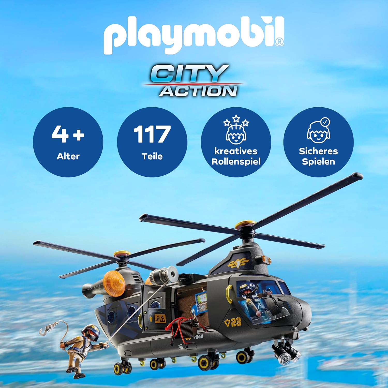 Thumbnail 1 de PLAYMOBIL City Action SWAT-Rettungshelikopter (71149) – detailreiches Freispiel mit Licht & Sound