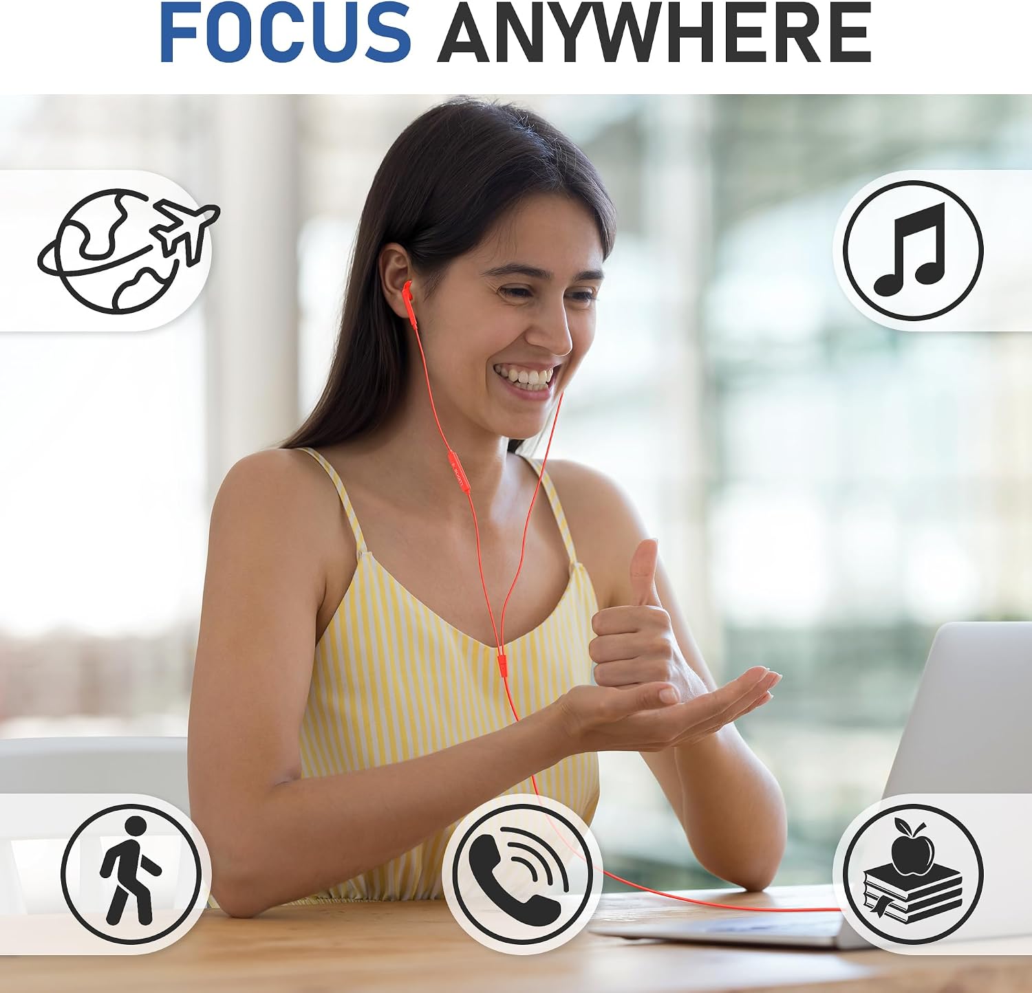 Thumbnail 6 de LUDOS FEROX Wired Earbuds: In-Ear Headphones with Microphone, 5-Year Warranty, 3.5mm Jack – Coral