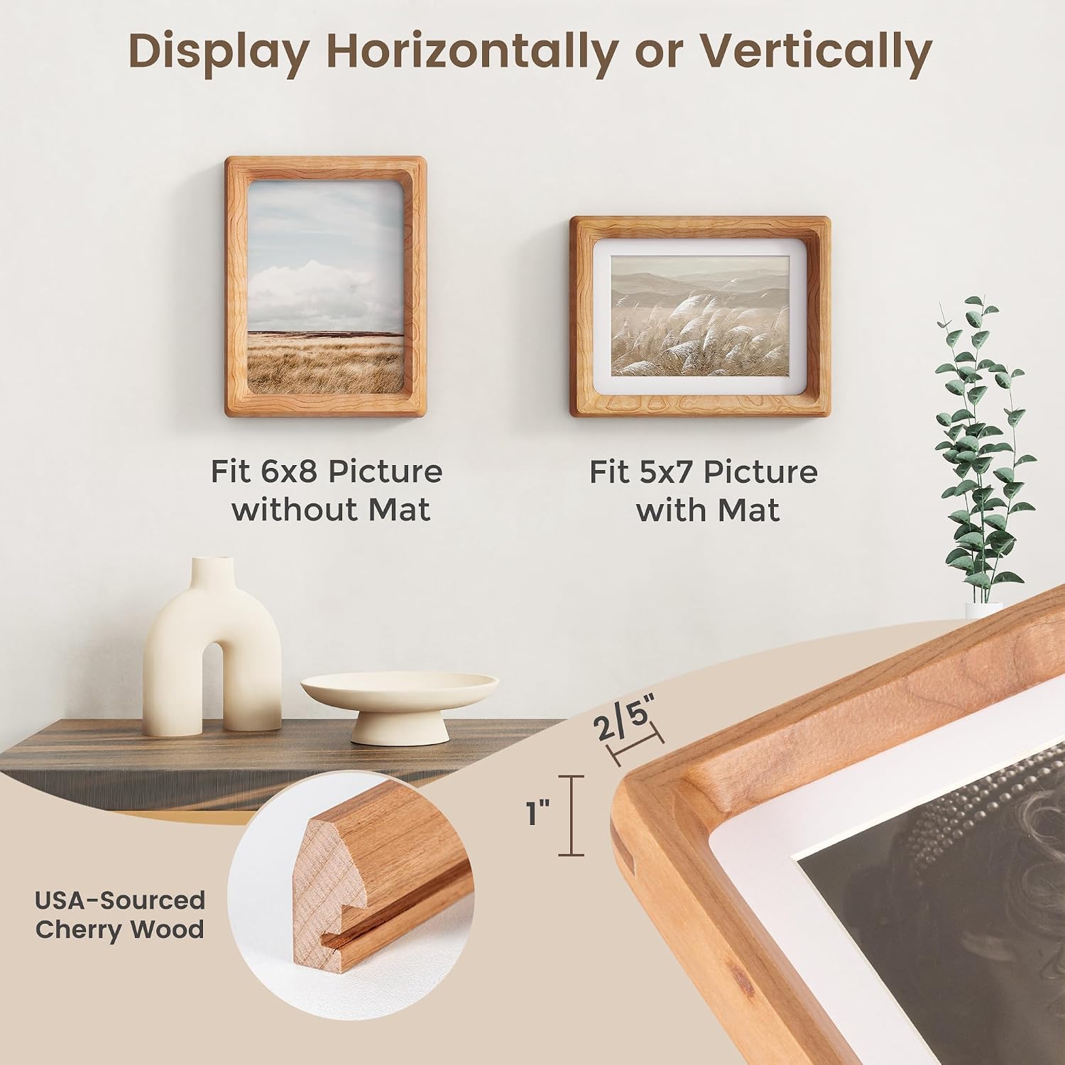 Thumbnail 1 de Fun Memories 6x8 Cherry Wood Picture Frame with Tempered Glass and 5x7 Mat
