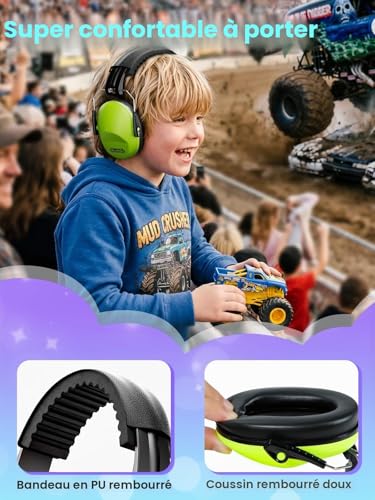 Detalle de Dr.meter Casque Anti Bruit Enfant – SNR 27 dB, régleable et pliable, couleur Verte