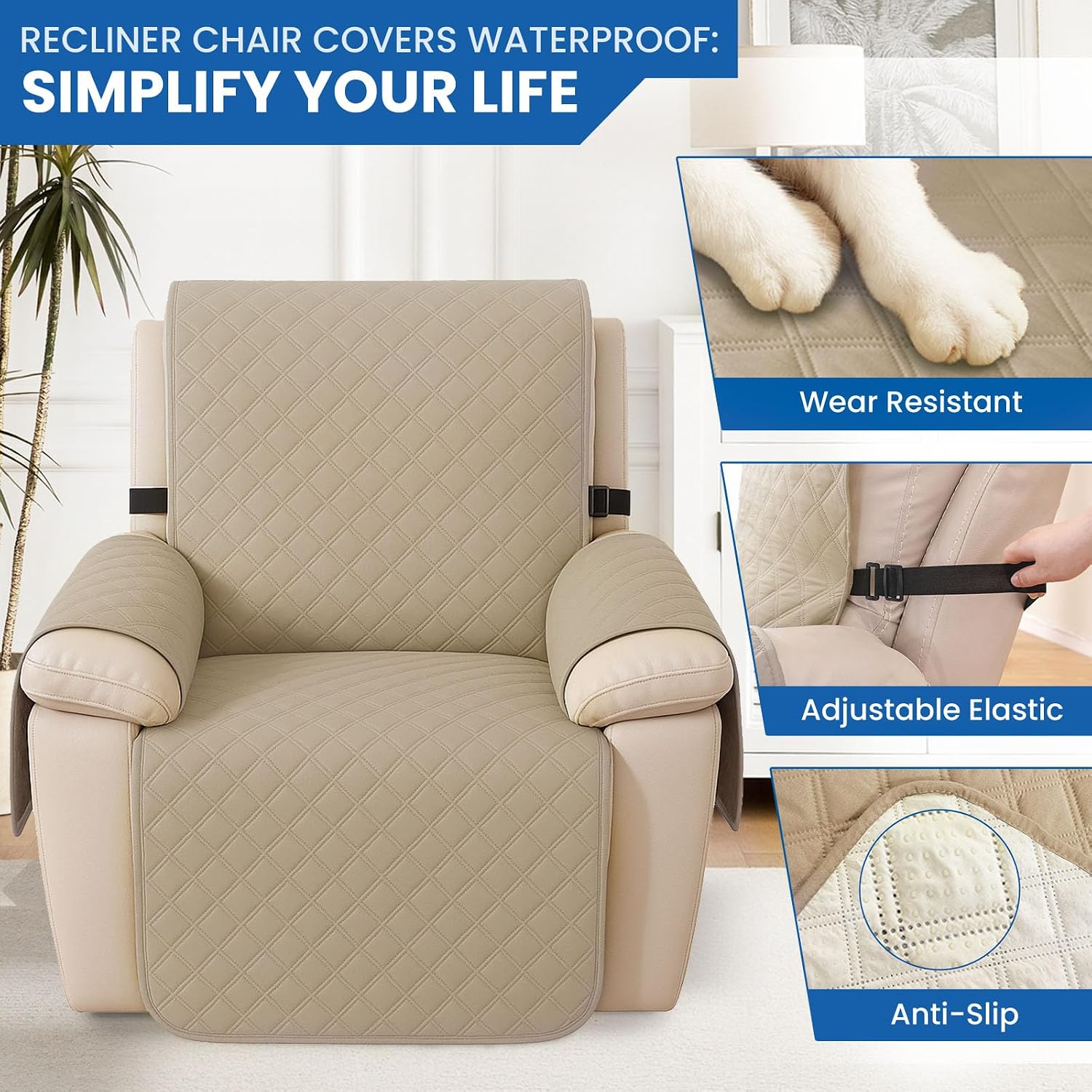 Detalle de YSTELLAA Housse de fauteuil relax 1 place étanche inclinable kaki