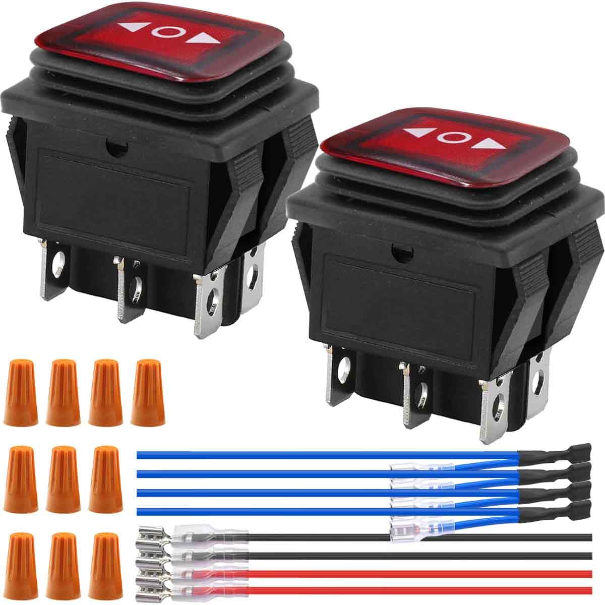 HAAMNING7 Rocker Switch Momentary 6 Pin DPDT ON-Off-ON 12V 10A with LED (2-Pack)