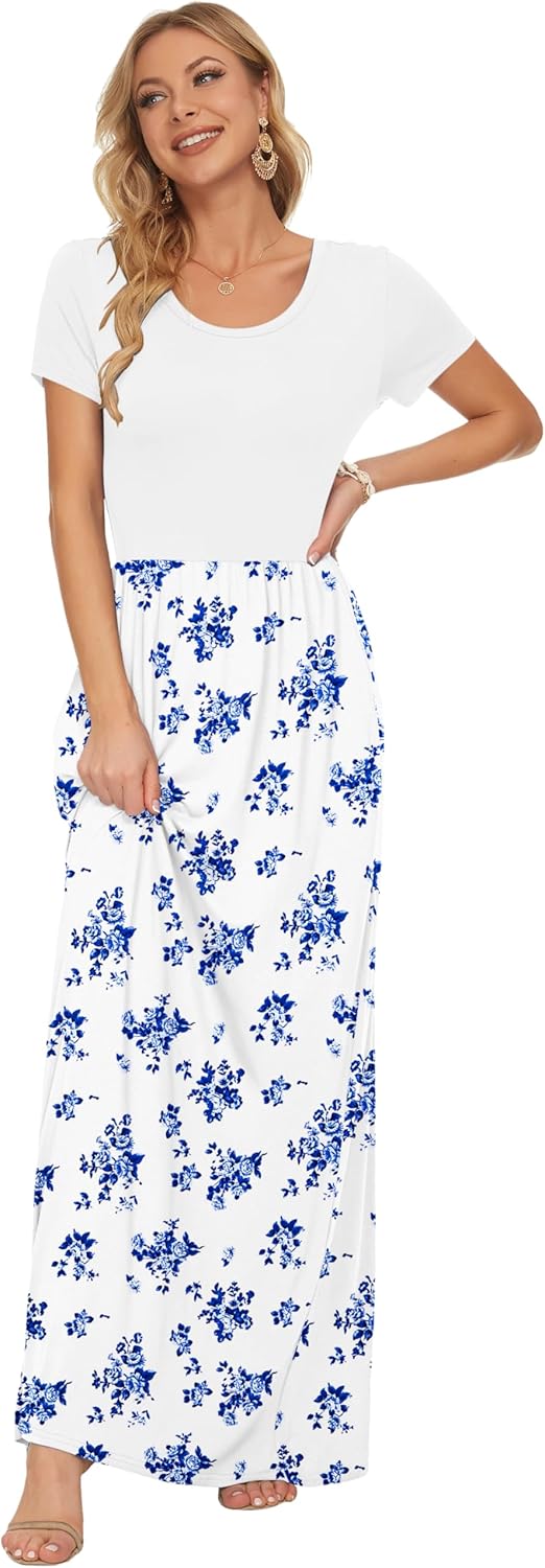 Thumbnail 2 de AUSELILY Damen Kurzarm Sommer Casual Long Maxi Kleid mit Taschen – bequem, stilvoll und vielseitig