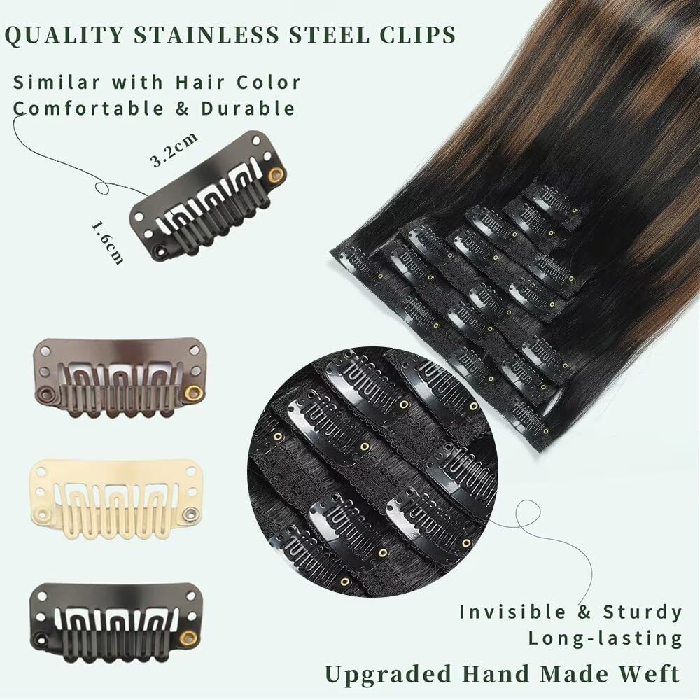 Thumbnail 3 de GUDOZO Clip-in Extensions aus Echthaar (7-tlg.), 55 cm, 120 g – natürliches Schwarz mit Chestnut Braun, unsichtbare Clips