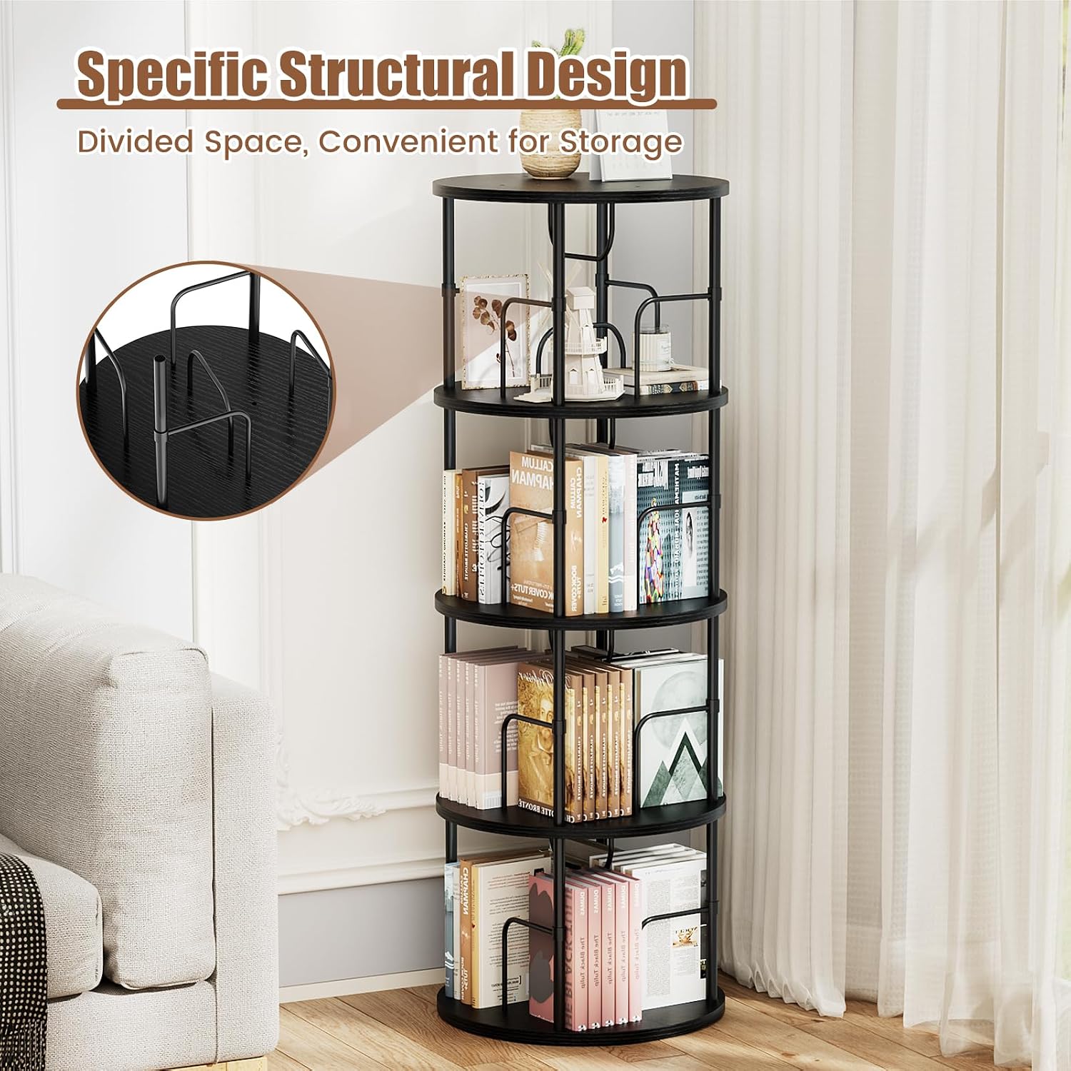 Thumbnail 2 de ALLSTAND SM1272DZUSBL4 Rotating Bookshelf, 4 Tiers, 360° Black
