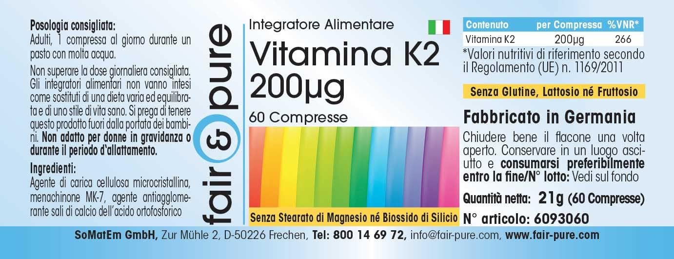 Detalle 2 de Fair & Pure Vitamin K2 200 µg – 60 Tabletten (MK-7) aus deutscher Herstellung, vegan