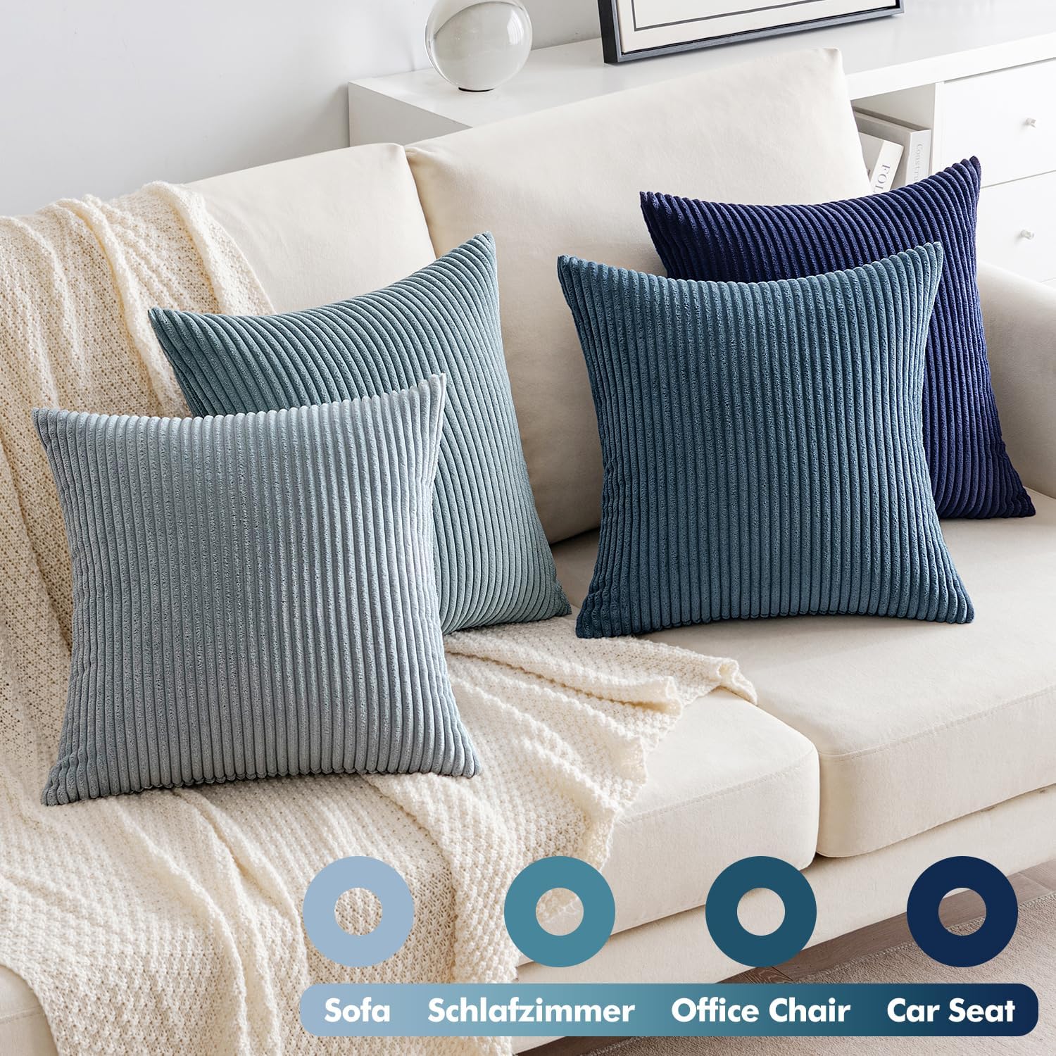 Thumbnail 4 de EMEMA Kissenbezug 40x40 cm aus Kordsamt im 4er-Set (Kissenhülle, dunkelblau)