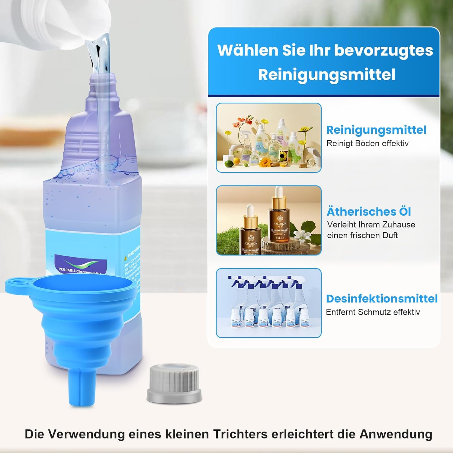 Detalle 2 de 1,25 L Ersatzflasche für Swiffer WetJet Spray Mop – nachfüllbar, auslaufsicher, BPA-frei