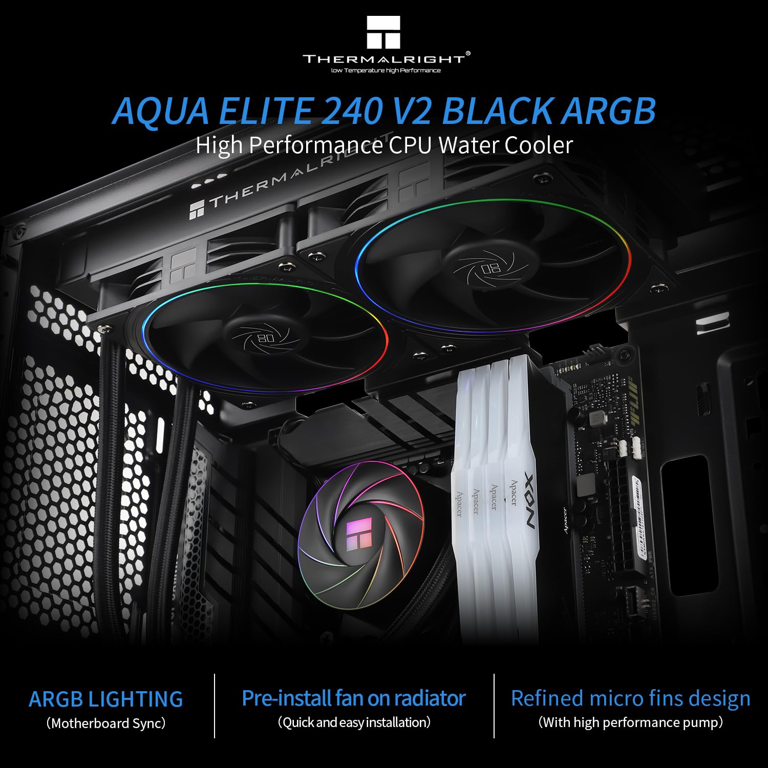 Thumbnail 1 de Thermalright AQUA ELITE 240 ARGB V2 CPU Wasserkühler – 240 mm All-in-One mit RGB, AM4/AM5 & Intel LGA-kompatibel