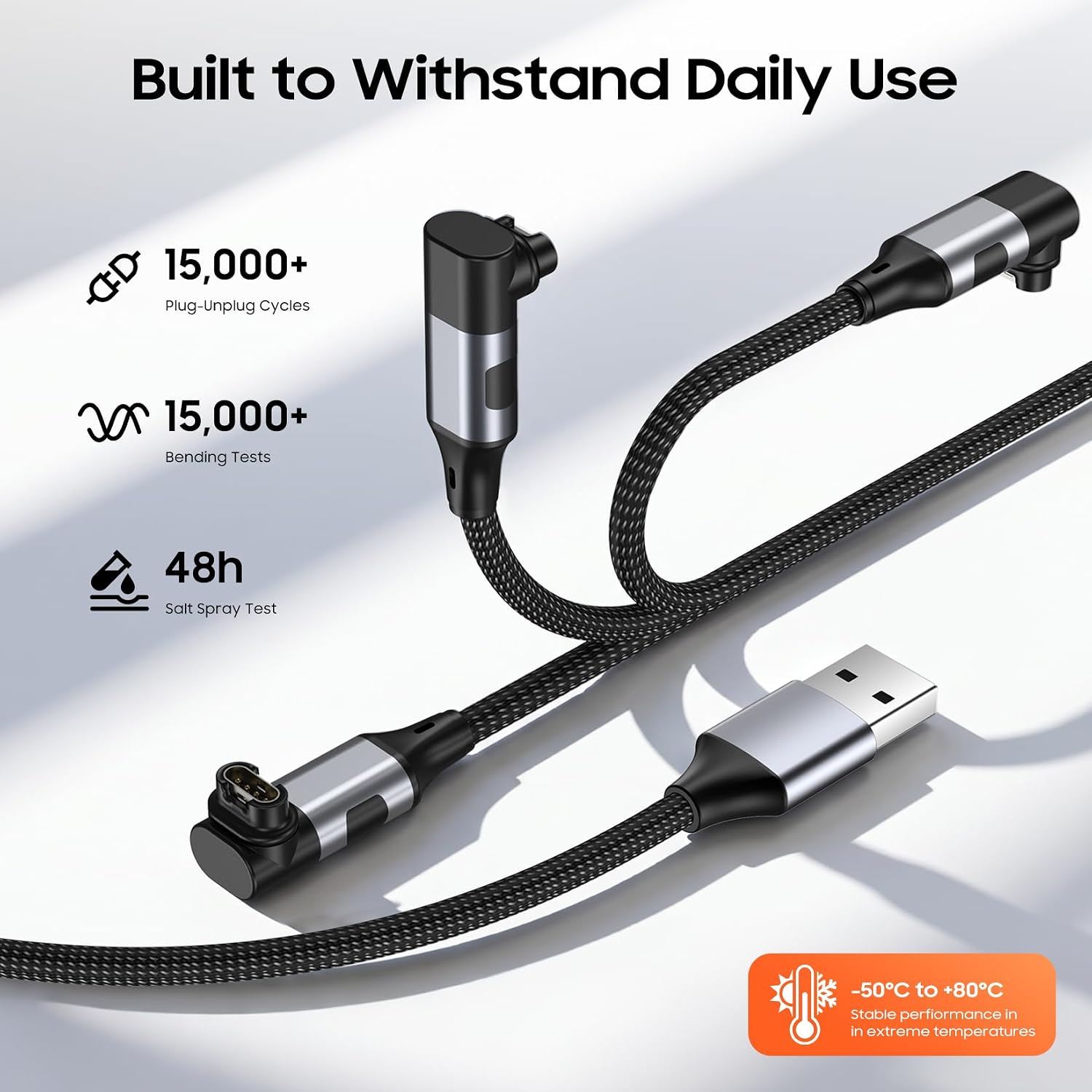 Thumbnail 5 de xiwxi Garmin Watch Charger Cable with USB-C Adapter, 3.95 ft, L-Shaped, Gray