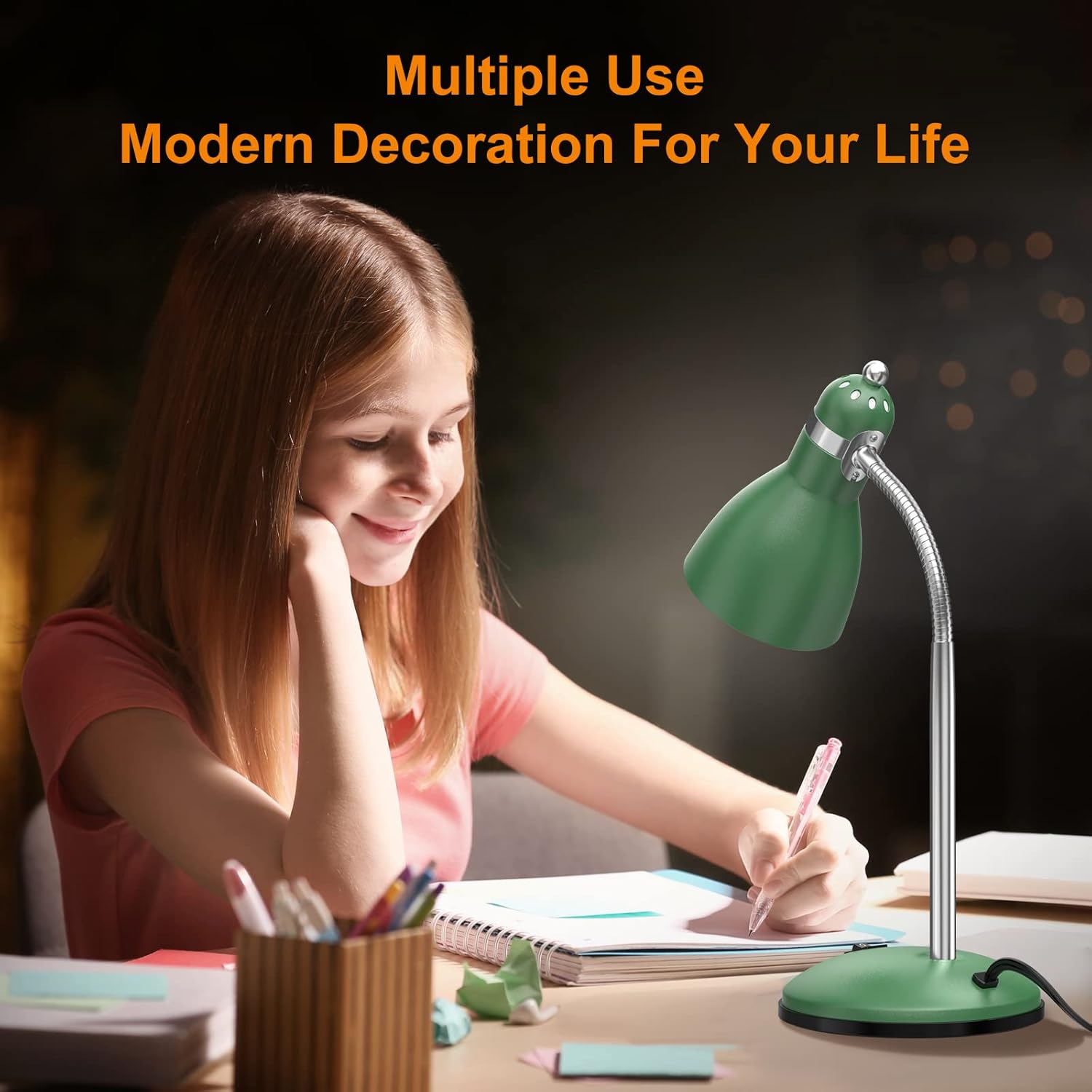 Thumbnail 2 de LEPOWER metal desk lamp with adjustable goose neck (green) for study and office use