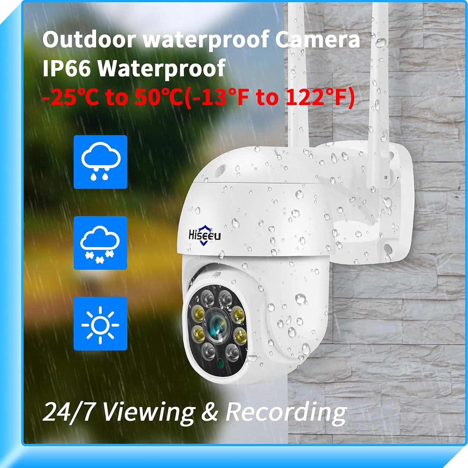 Detalle 2 de Hiseeu 5MP 360° PTZ WiFi Esterno: sorveglianza avanzata con visione notturna a colori e rilevamento umano