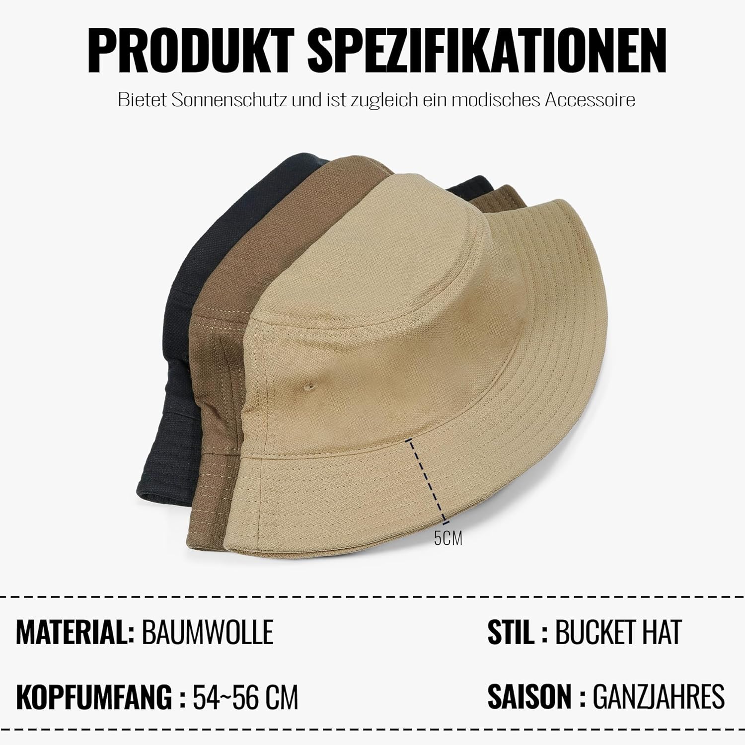 Thumbnail 4 de CLAPE 100% Baumwolle Bucket Hat – faltbar, UV-Schutz, vielseitiger Fischerhut aus Twill