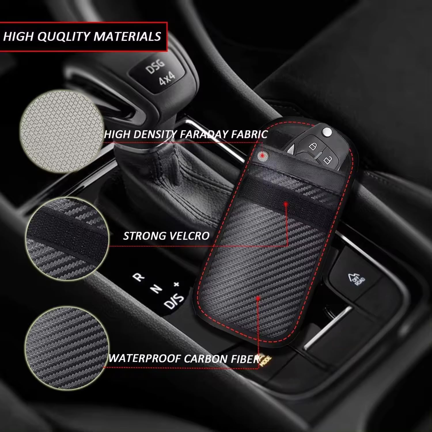 Detalle de KAV Faraday Car Key Fob Protector Pouch Bag – Carbon Fibre, Compact RFID Blocking Wallet