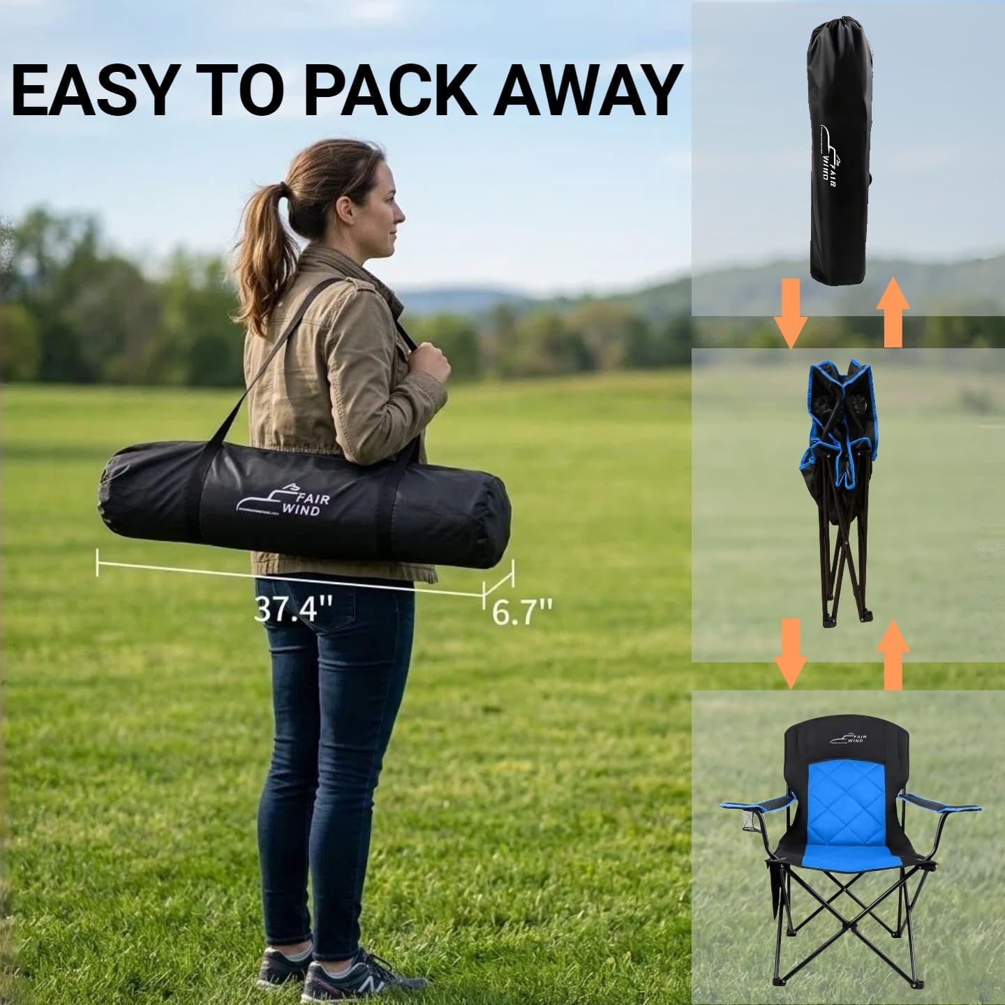 Thumbnail 6 de FAIR WIND Camping Chair 2 Pack: Heavy-Duty, Fully Padded Seat with Side Pocket and Cup Holder