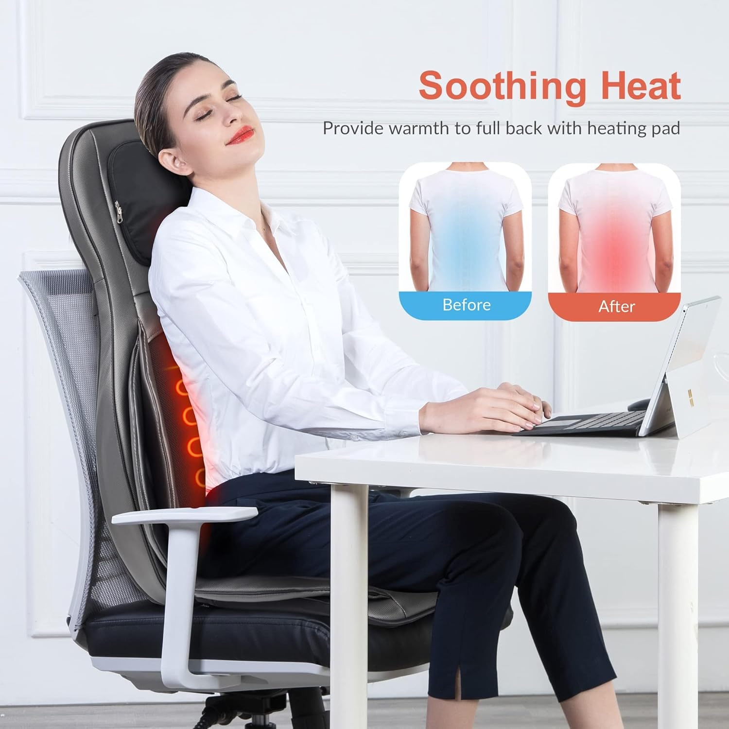 Detalle de COMFIER Massaggiatore Schiena e Collo con Calore, Shiatsu 2D/3D e Compressione d’Aria per sedia e divano