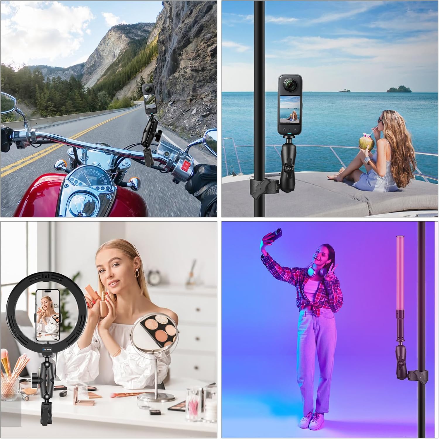Detalle de PULUZ Super Clamp Crab Action Kamera Halterung für Motorradlenker – 360° Kugelkopf, 1/4" Gewinde