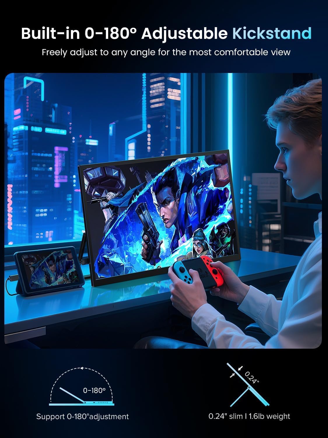 Detalle de UPERFECT 18.5-Inch Portable Monitor with 120Hz FreeSync IPS HDR, 1080p