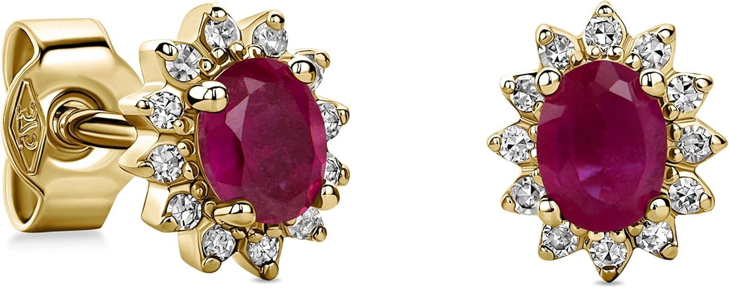 Thumbnail 5 de Miore Bijoux Femmes Boucles d'Oreilles Fleur — Émeraude verte/Saphir bleu/Rubis rouge avec Diamants 0,09 Ct en Or Blanc 9K