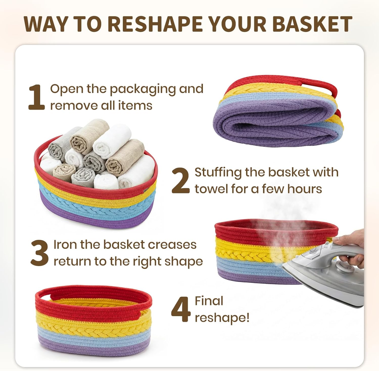 Thumbnail 2 de COSYLAND Small Woven Rope Basket with Handles – Soft Cotton Storage Bin for Nursery