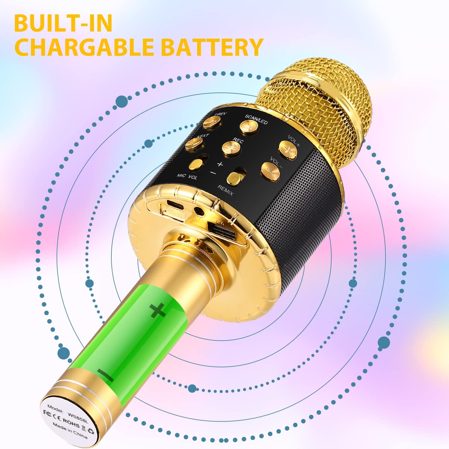 Detalle de Fede Karaoke Mikrofon – Drahtloses Bluetooth-Mikrofon mit Lautsprecher, Stimmenwechsel und LED-Display