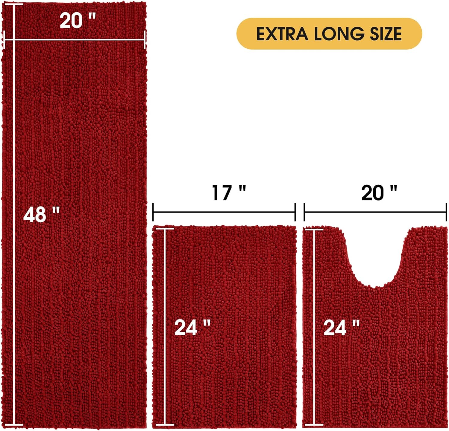 Detalle 2 de ACCUMTEK Upgrade Extra Large Red Bath Rug Set 3-piece