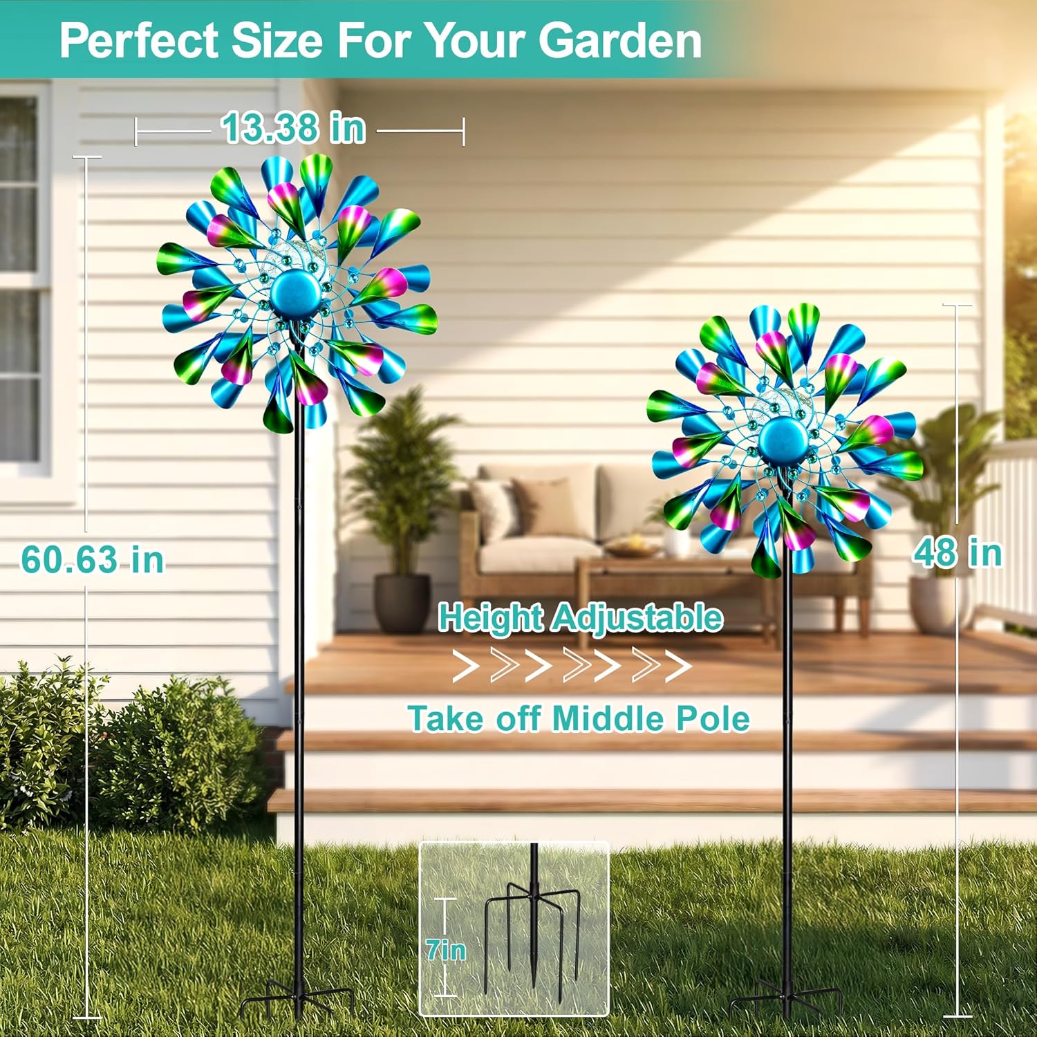 Thumbnail 6 de Solar Wind Spinner Outdoor Metal – Peacock Kinetic Garden Sculpture with Color-Changing LED Lights