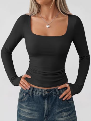 Detalle de LILLUSORY Long Sleeve Top for Women UK Square Neck - Black, Size M