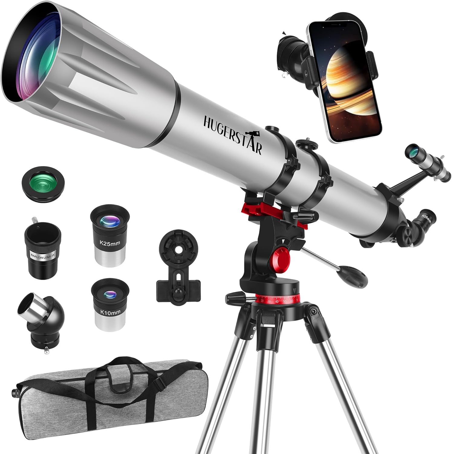 Detalle de HUGERSTAR 90mm Refraktor 900mm Teleskop für Einsteiger