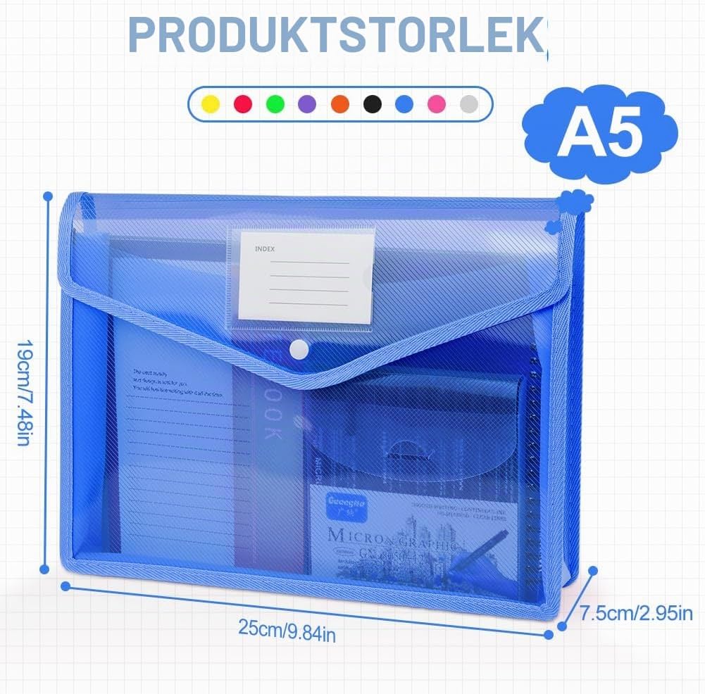 Detalle de Vicloon 5-A5-A-horizontaal A5-dokumentfodral, 5-pack med tryckknapp