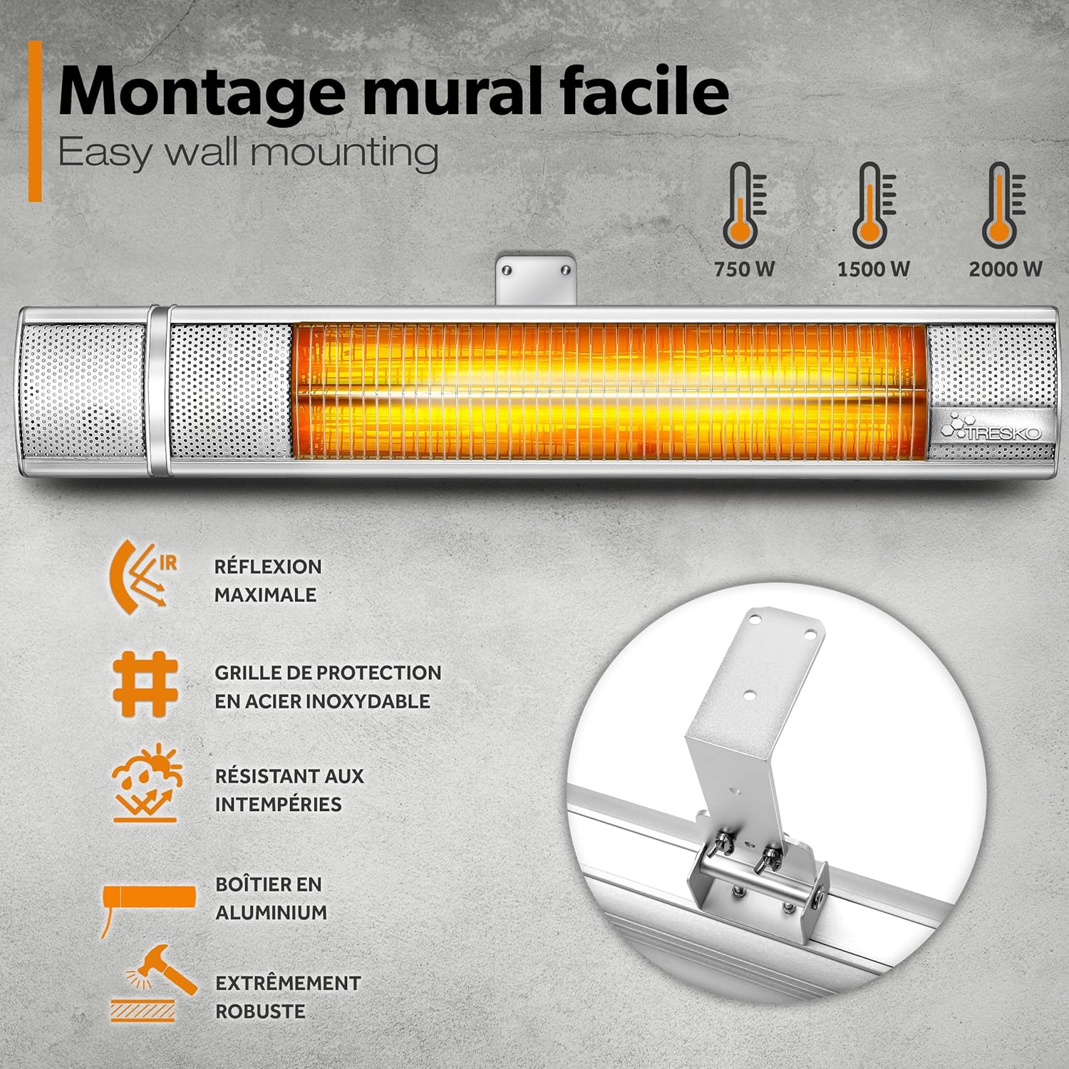 Thumbnail 3 de TRESKO Radiateur infrarouge 2000W pour terrasse