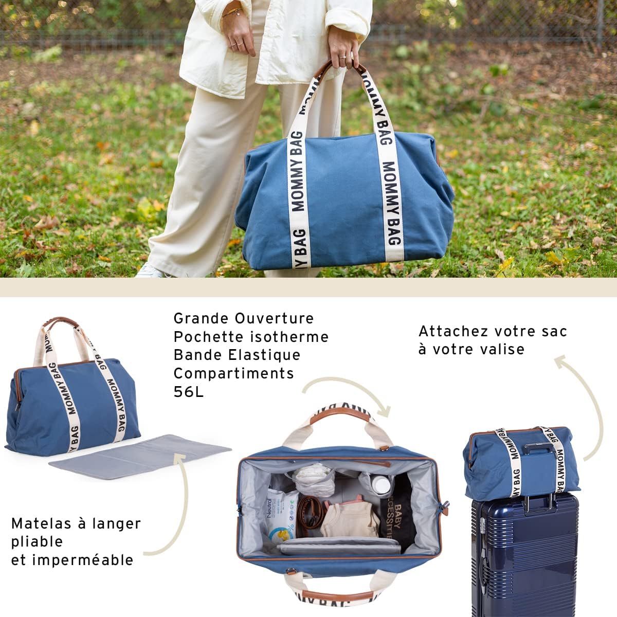 Thumbnail 2 de CHILDHOME Mommy Bag – Sac à langer grand contenance avec tapis à langer et poche isotherme