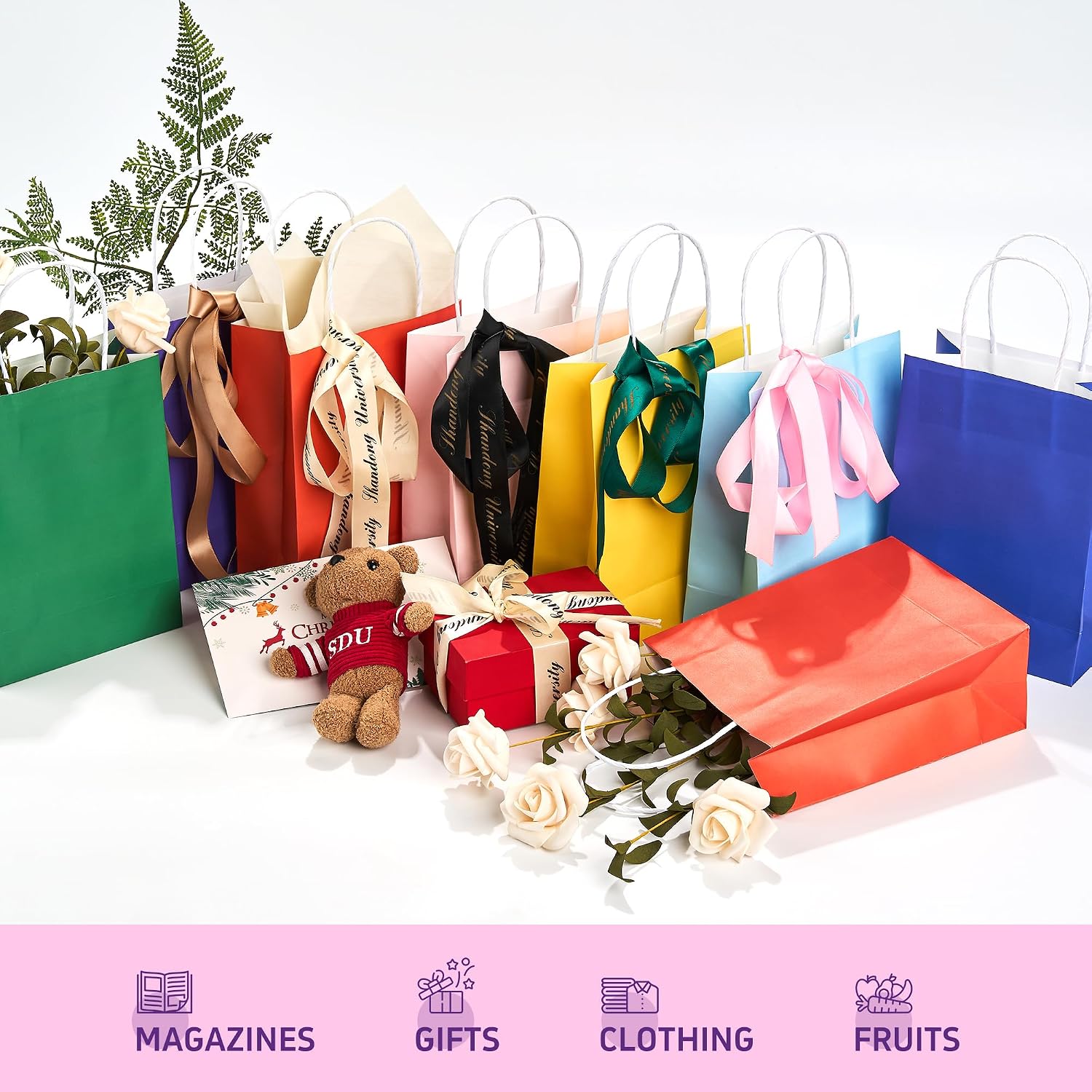 Thumbnail 5 de 32-Pack Kraft Gift Bags with Handles (5.8" x 3.2" x 8.25"), 8 Colors