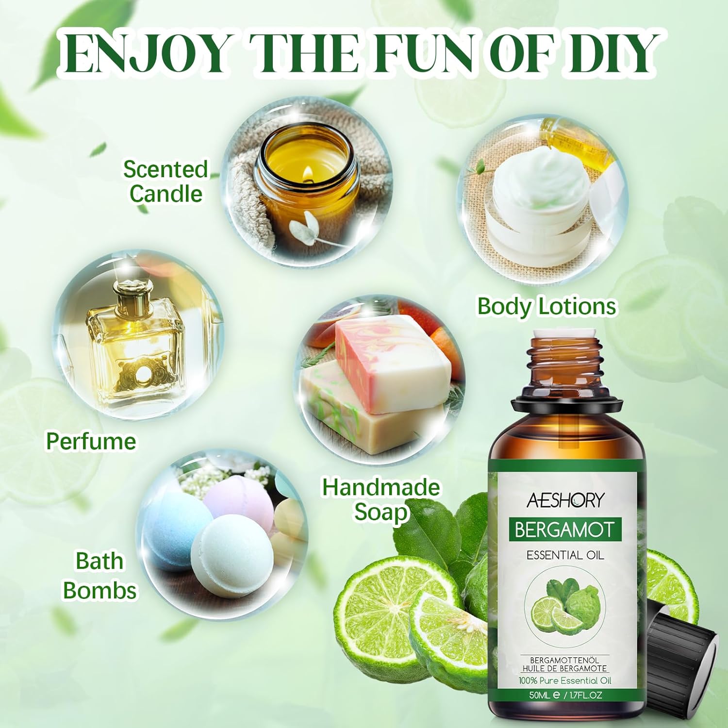 Thumbnail 6 de AESHORY Bergamotte ätherisches Öl (50 ml) – Duftöl für Diffuser, Aromatherapie, Pflege & Massage