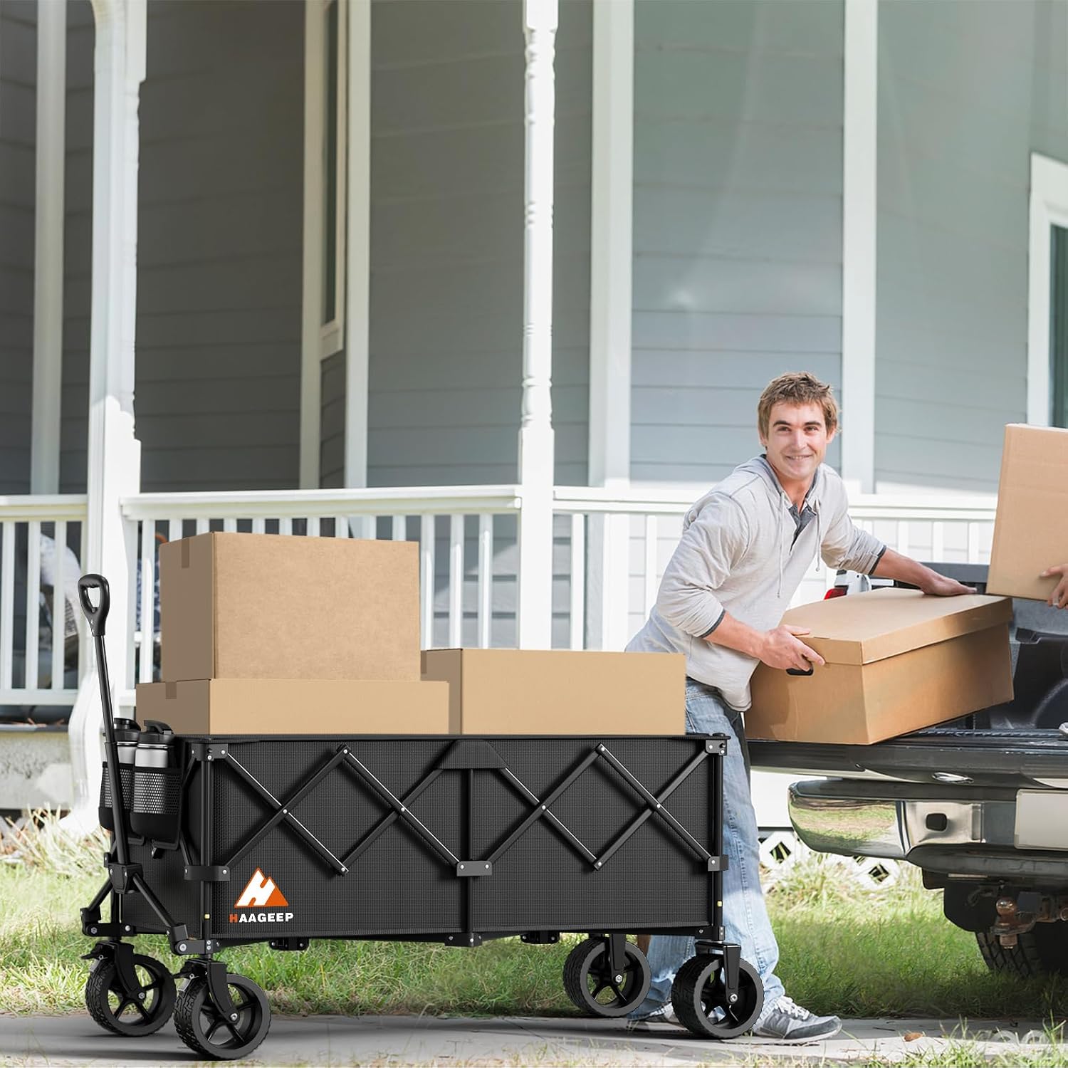 Detalle 2 de HAAGEEP pld003 Folding Utility Wagon Cart, 600 lb Capacity, All-Terrain Wheels