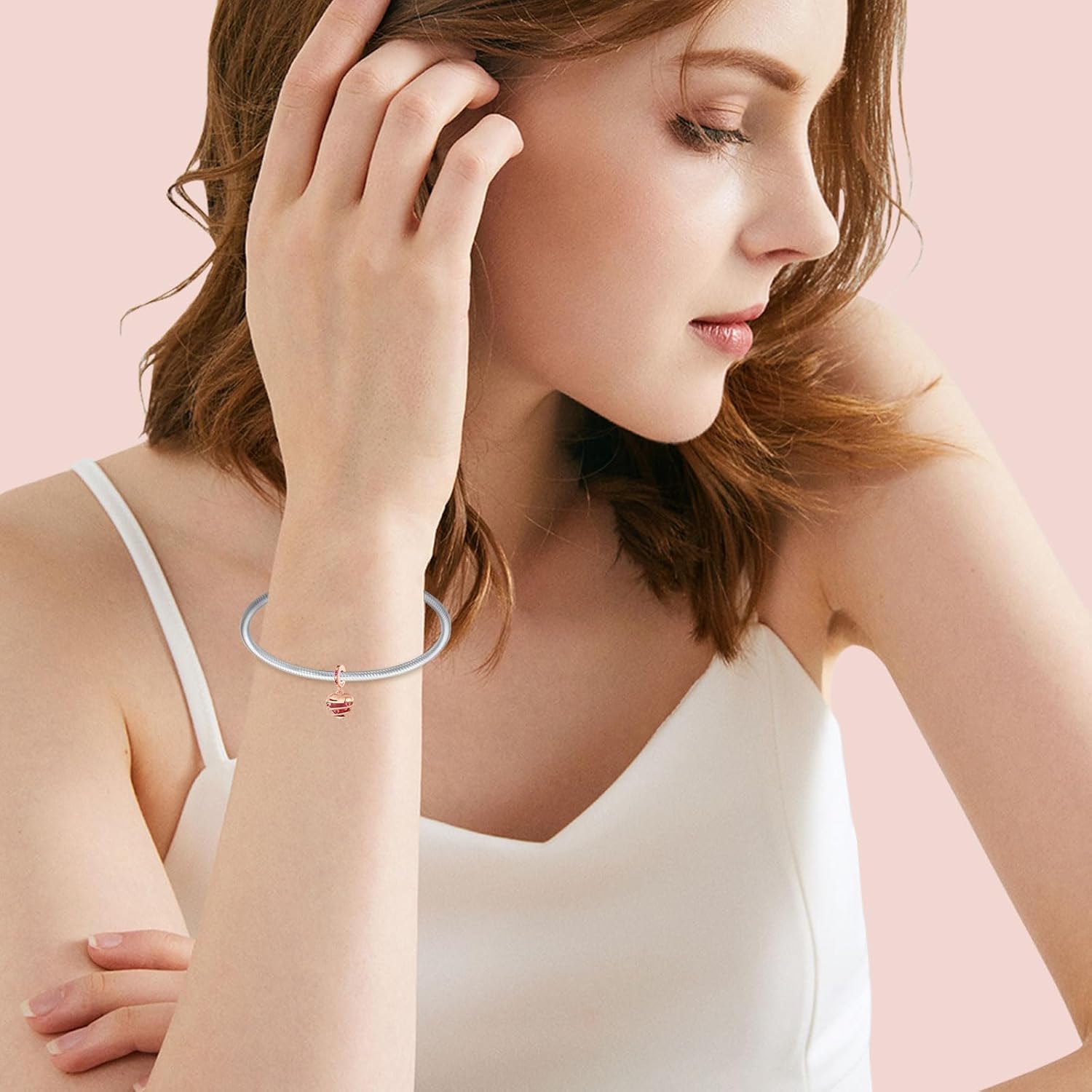 Thumbnail 3 de Amuefer Amore Cuore Charm Compatibili Bracciale Collana in Argento Sterling Oro Rosa – Cuore/Infinito/Trifoglio