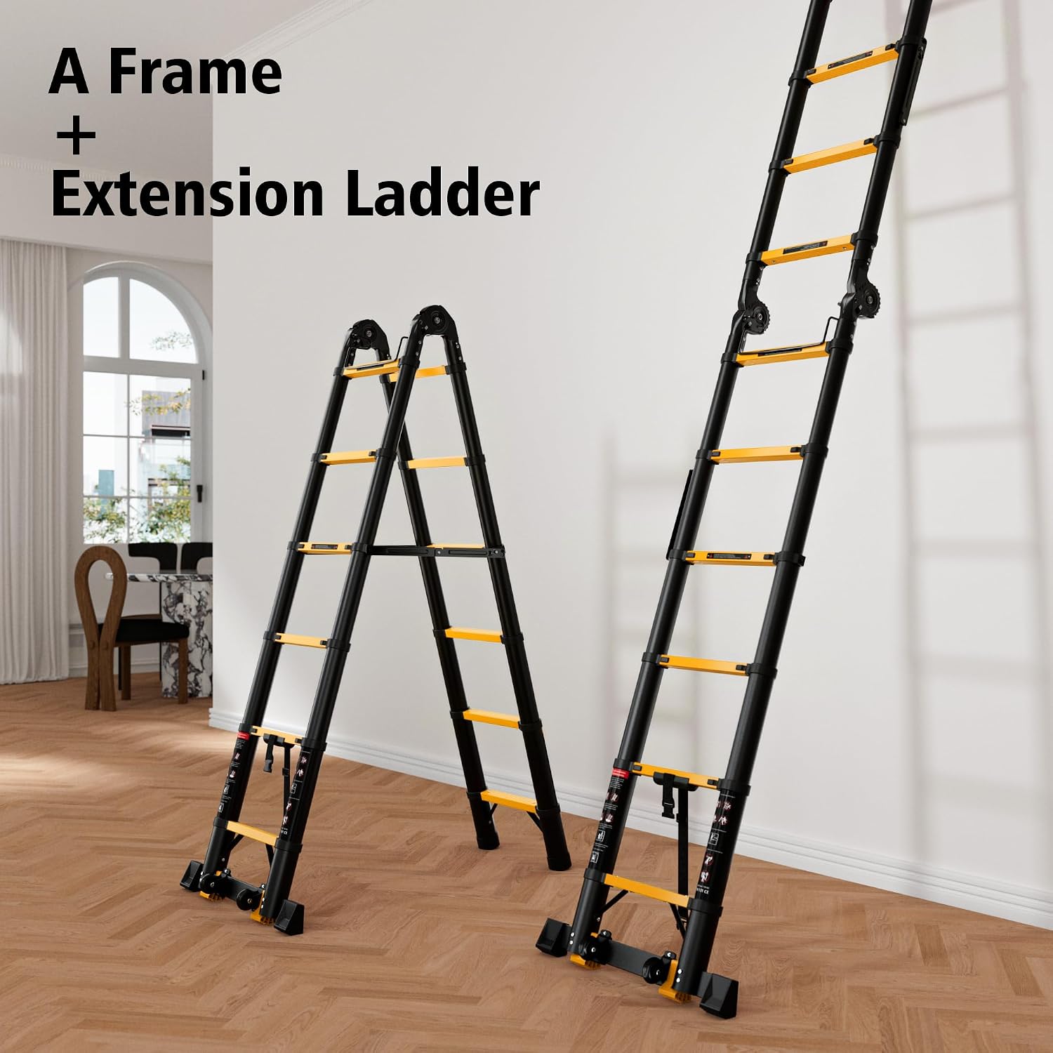 Detalle 2 de SINMEIRUN 16AFLY Telescoping Ladder, 16.5 ft, 330 lb, A-Frame and Extension