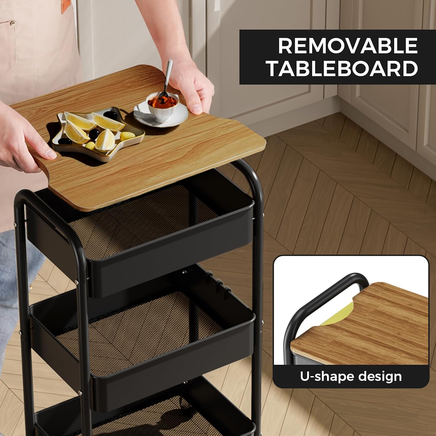 Detalle de Shrivee NR-AT66B 3-Tier Metal Serving Trolley with Lockable Wheels