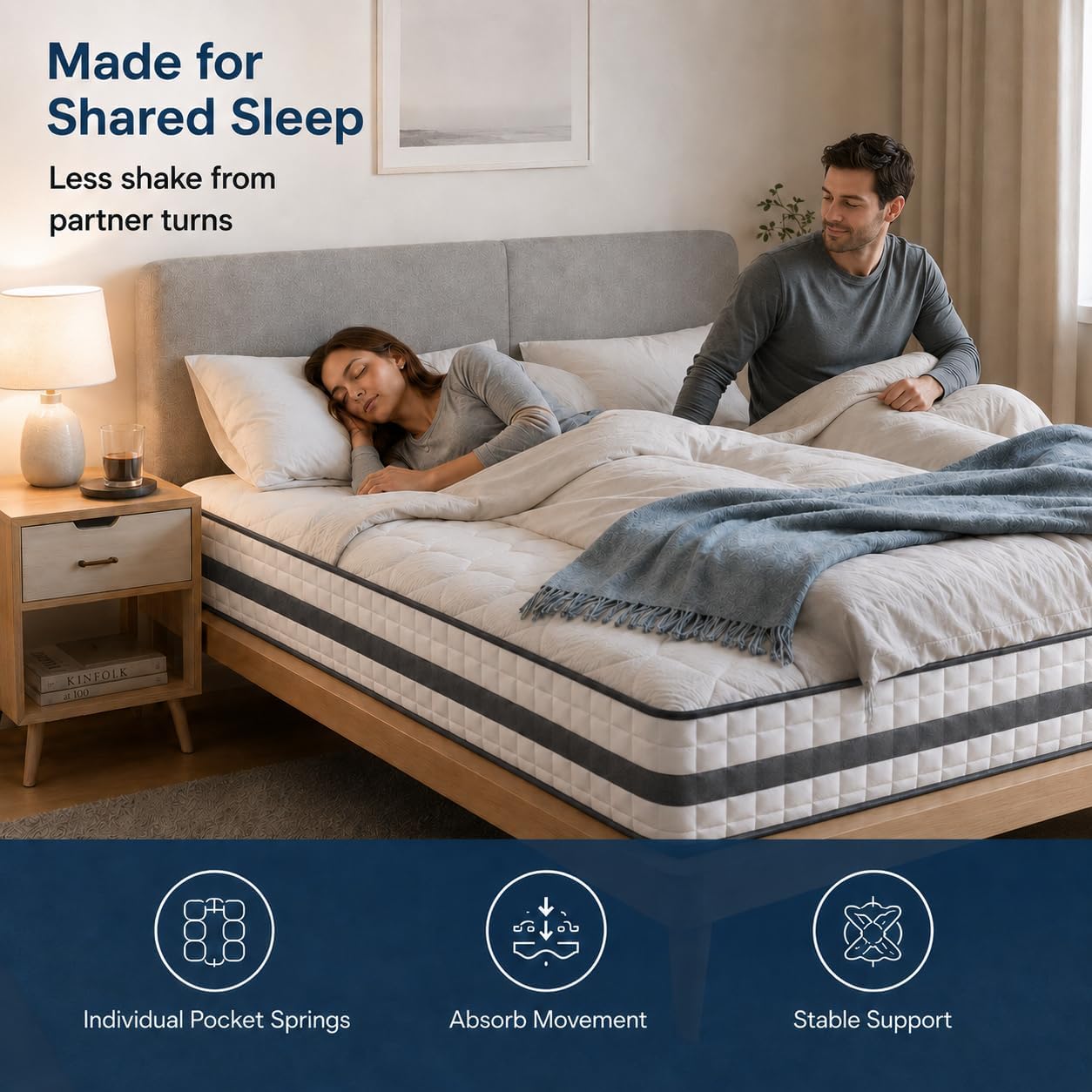 Detalle de Twirest Double Mattress 4FT6 – Hybrid Memory Foam & Pocket Sprung, 135 x 190 x 22 cm