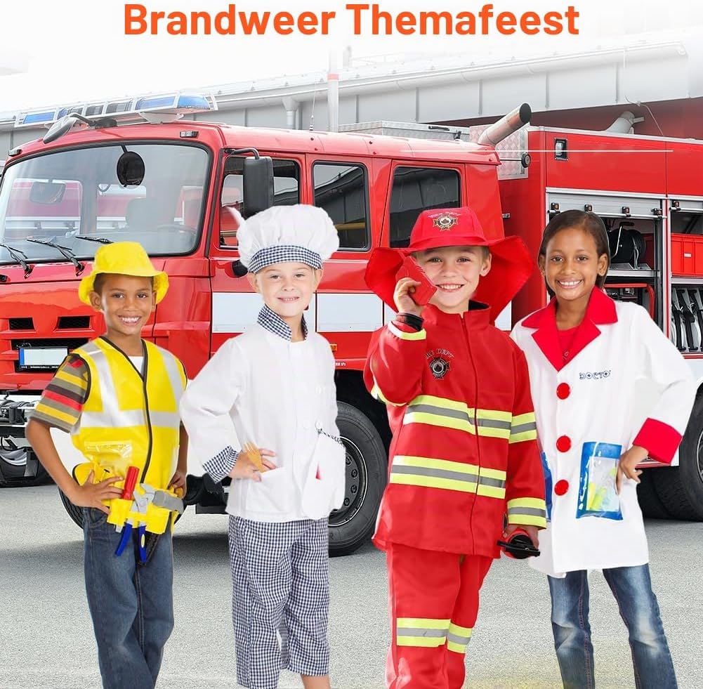 Thumbnail 6 de AYBUY brandweerkostuum voor kinderen met accessoires, polyester en rood-oranje
