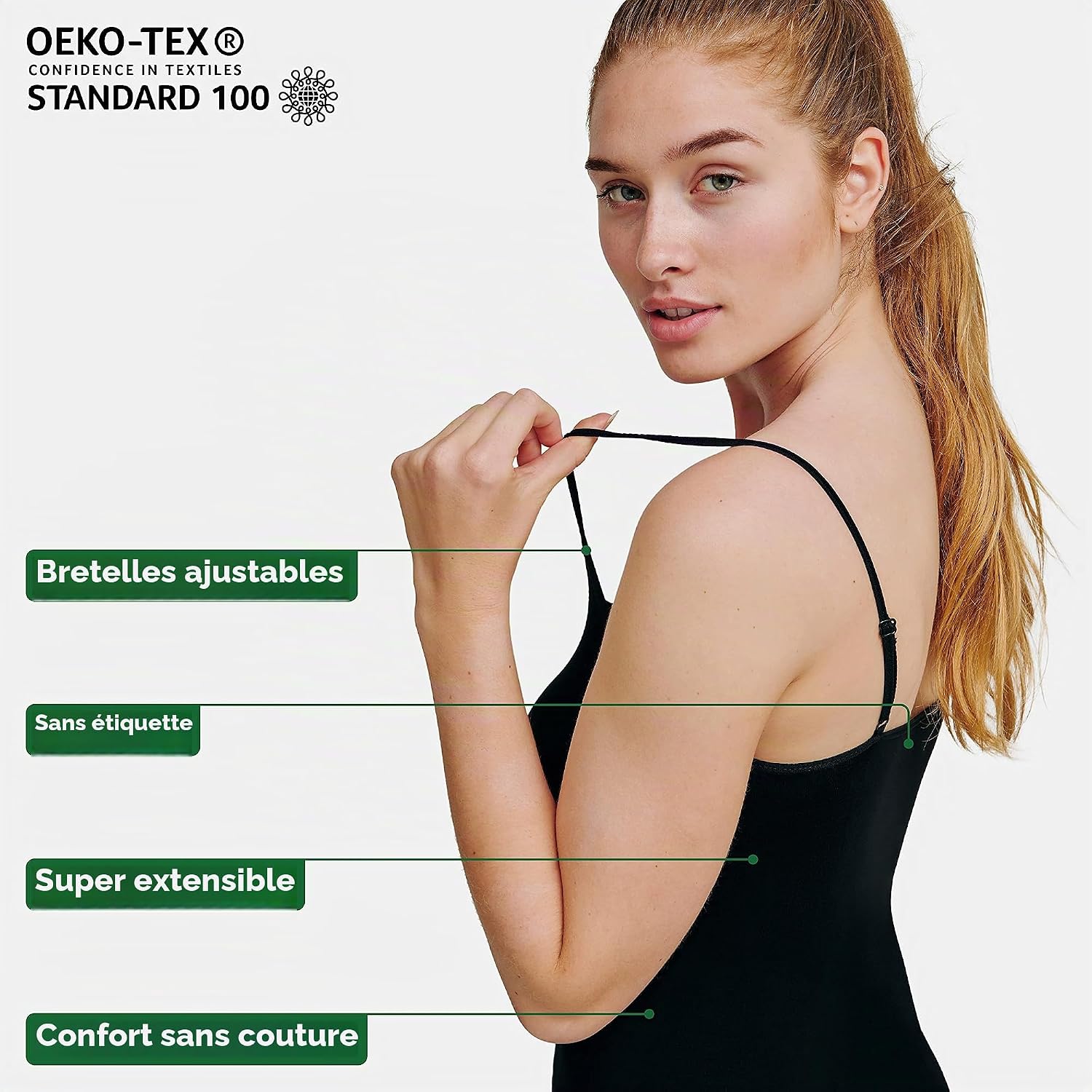 Detalle de DANISH ENDURANCE bamboevezel stretch-top voor dames, set van 2