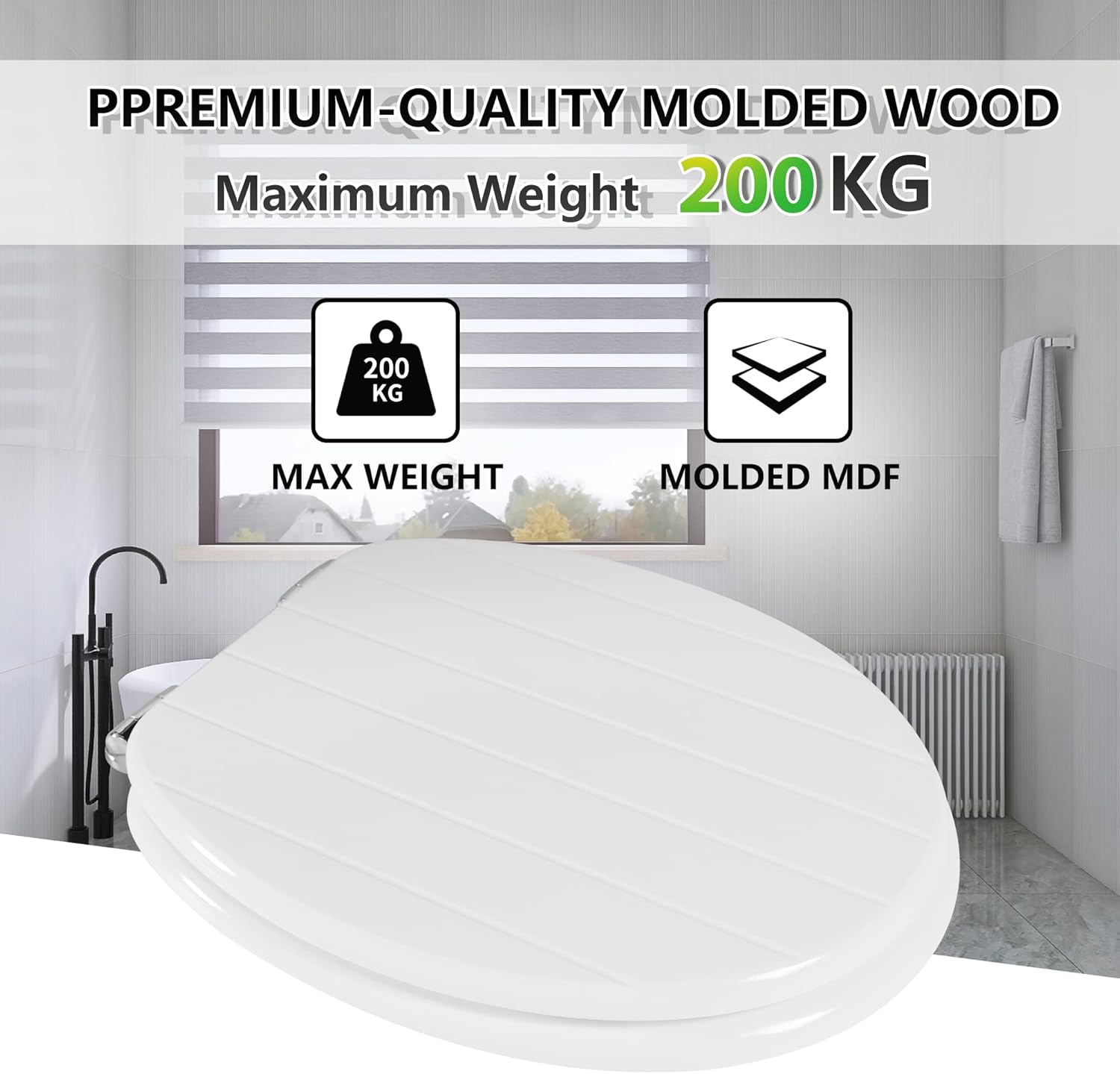 Thumbnail 5 de Angel Shield White Wooden Toilet Seat Antibacterial Adjustable Hinges Toilet Seat Fits Never Slips for Bathroom with Soft Close and Quick Release for Easy Clean and Assembly (Soft Close, White)
Angel Shield White Wooden Toilet Seat Antibacterial A…