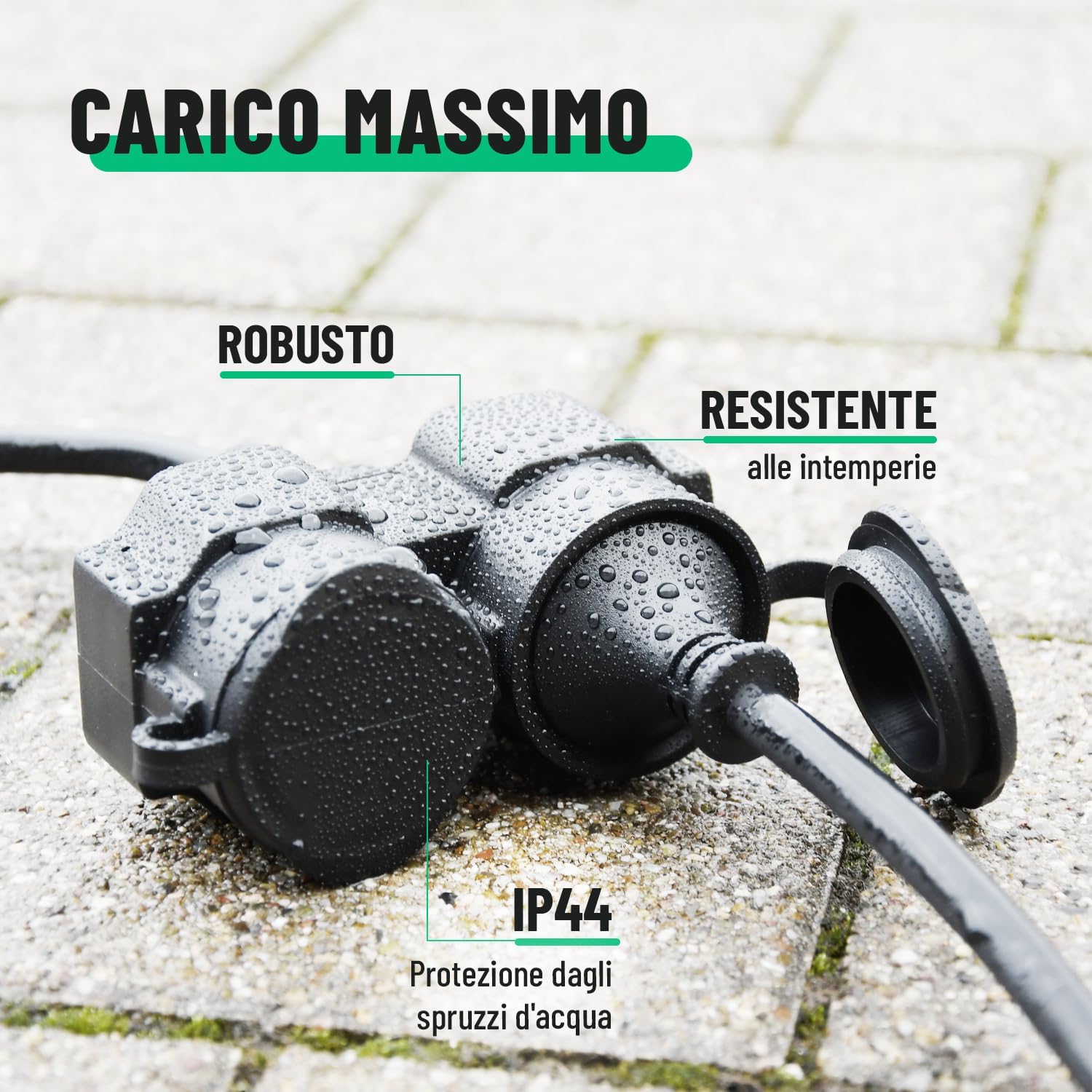 Detalle 2 de Greate 2x Prolunga elettrica da 20 m con 2 prese IP44 – Spina Shuko 3500W