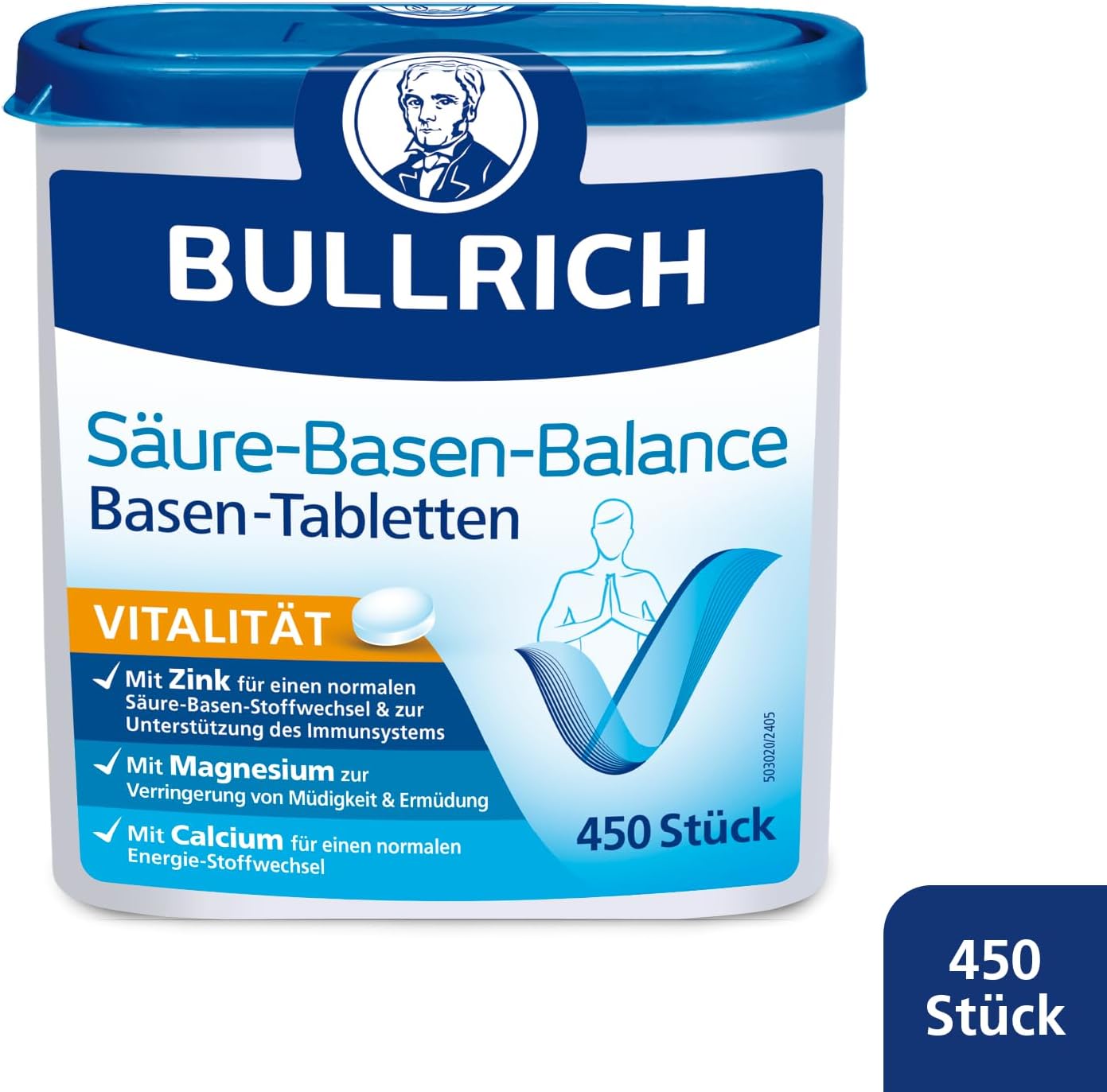 Detalle de Bullrich Säure-Basen-Balance Basentabletten 450 Stück – vegan, mit Zink