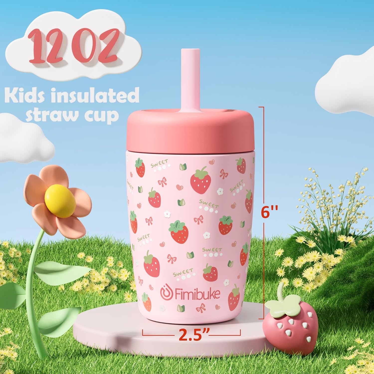 Detalle 2 de Fimibuke Kids & Toddler Cups Spill Proof 12 OZ Insulated Sippy Cups (2-Pack)
