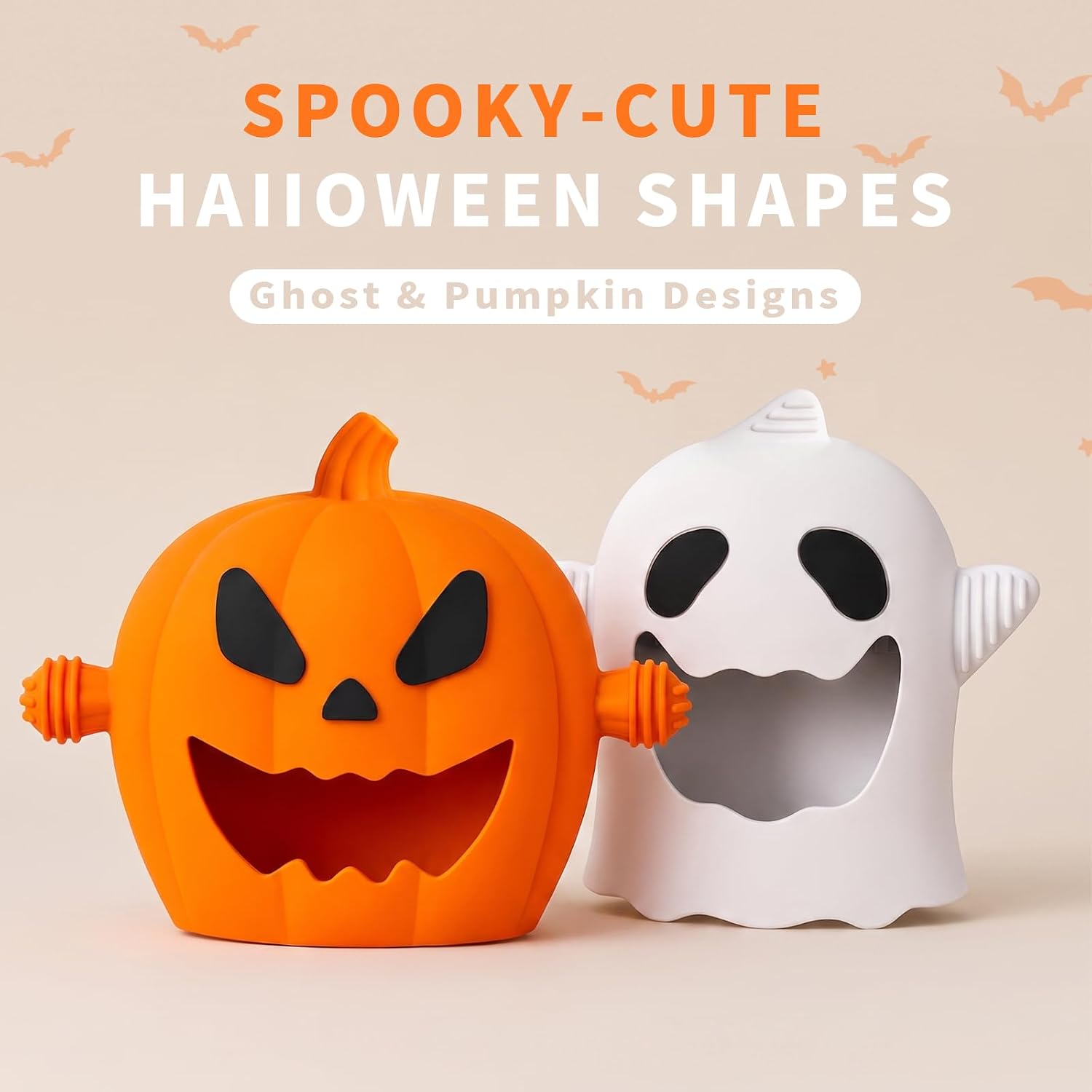 Detalle 2 de CulinaCraft Pumpkin & Ghost Baby Teething Mittens in Food-Grade Silicone