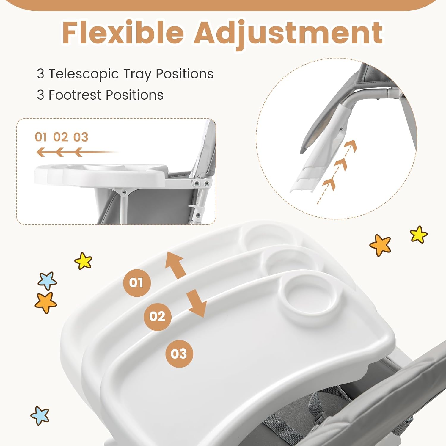Thumbnail 2 de HONEY JOY HJ-2883-US Foldable High Chair with Adjustable Tray and PU Cushion